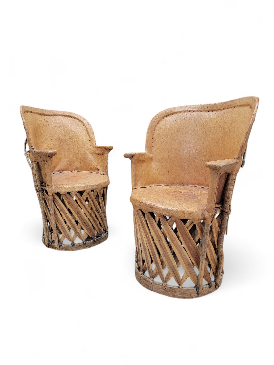 Vintage North or Native American Leather and Wood Chairs - Pair ...