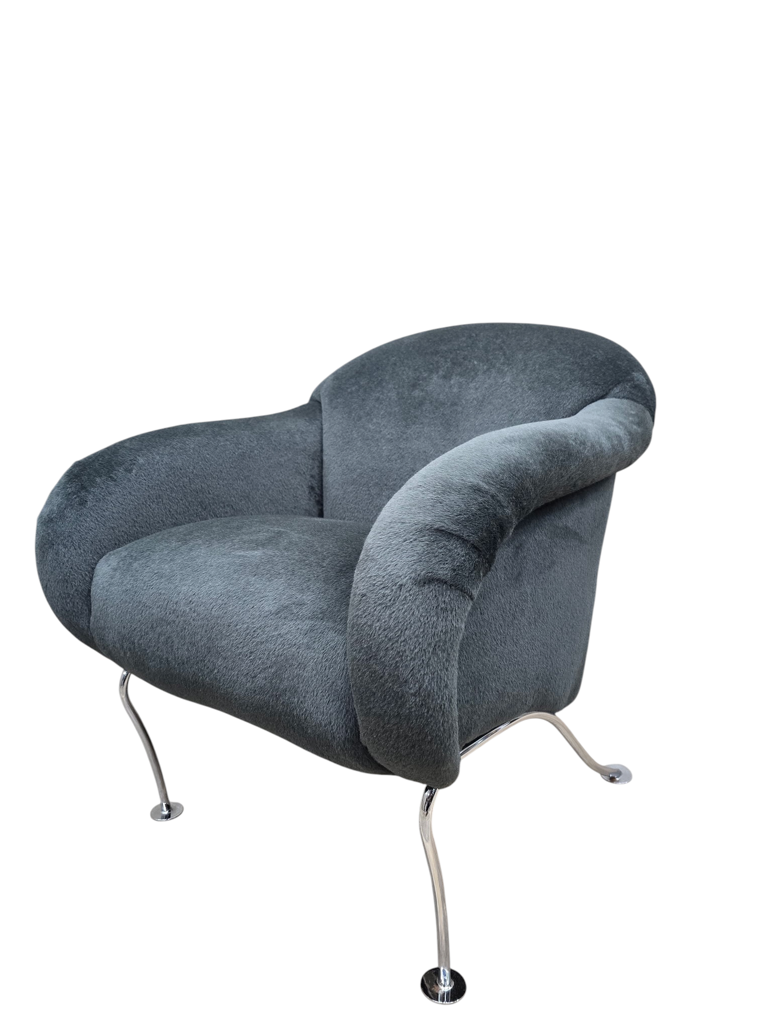 Thayer Coggin Sculptural Pull Up Lounge Chair Newly Reupholstered in Charcoal Alpaca Mohair – Tagged