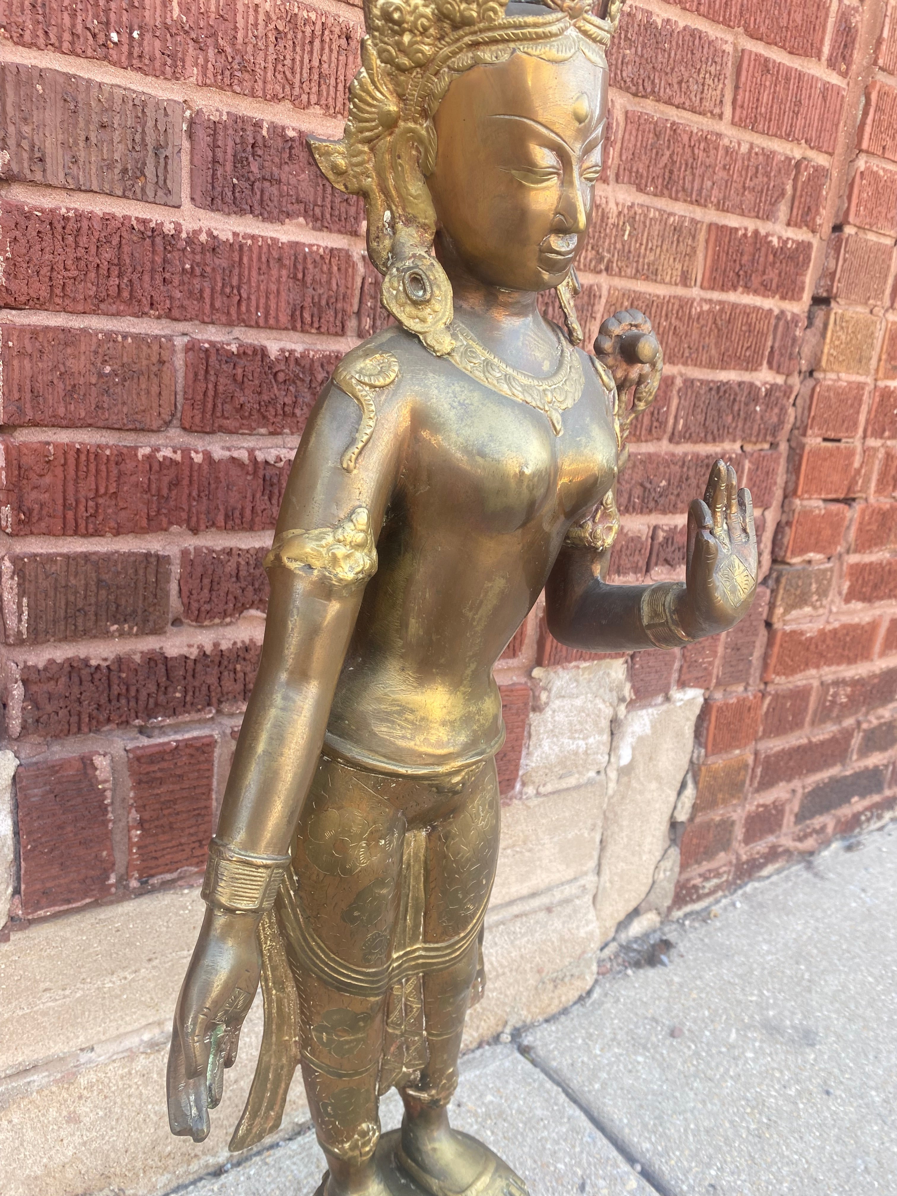 Antique Brass Tibetan Tara Buddhist Goddess Statue