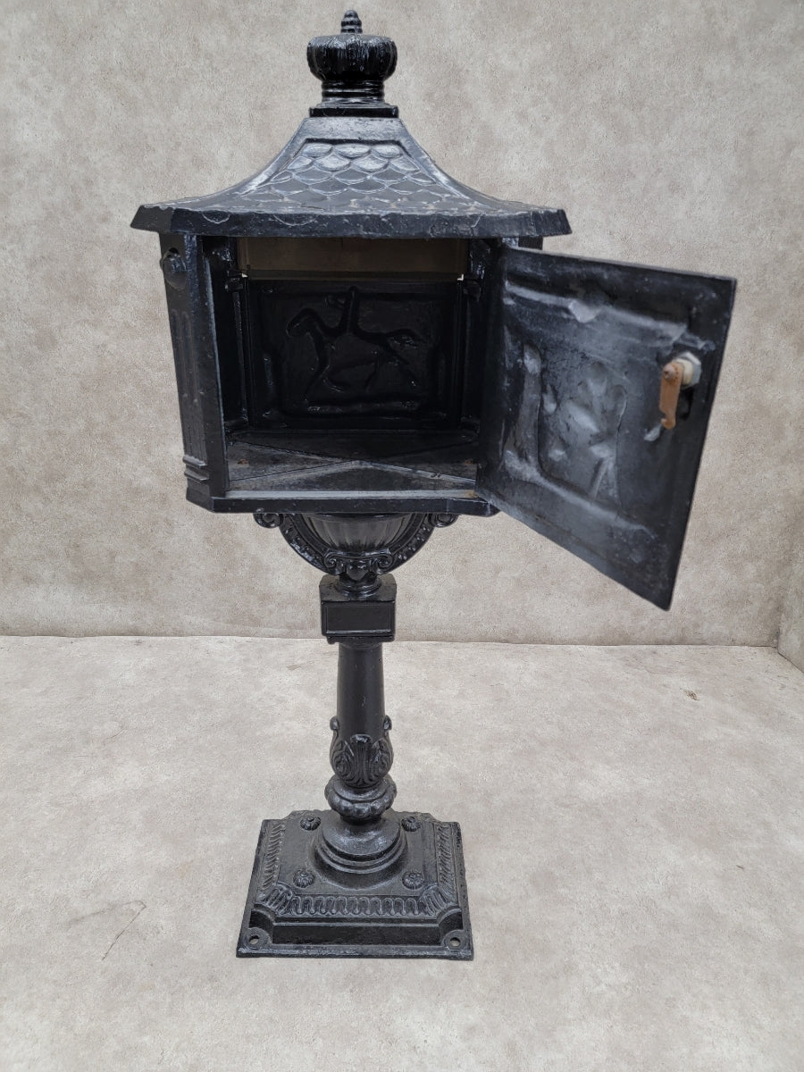 Antique Victorian Cast Iron Pedestal Floor Mount Mailbox