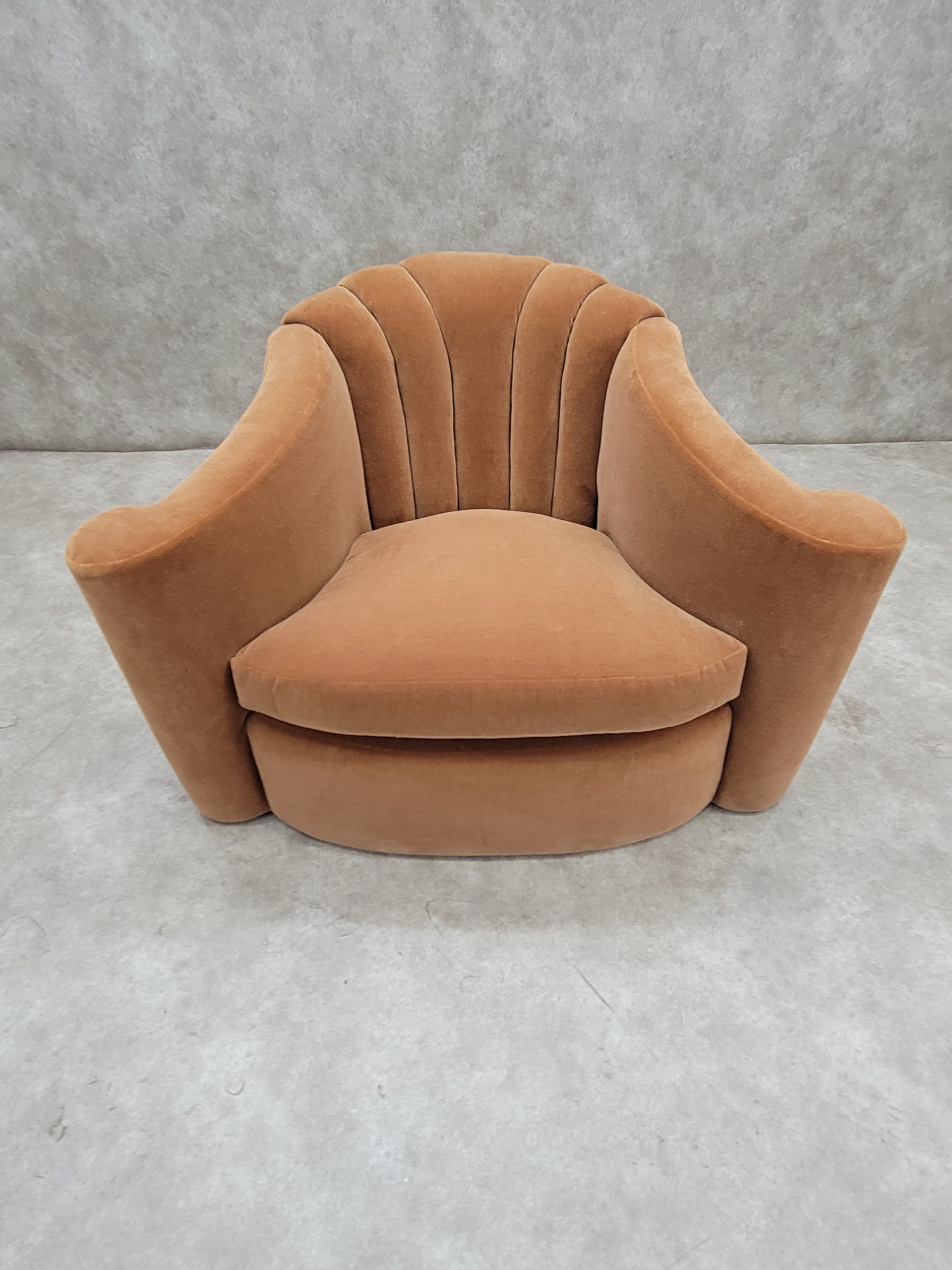 Art Deco Larry Laslo Channeled Back Flared Arms Club Chair Newly Upholstered in Mohair