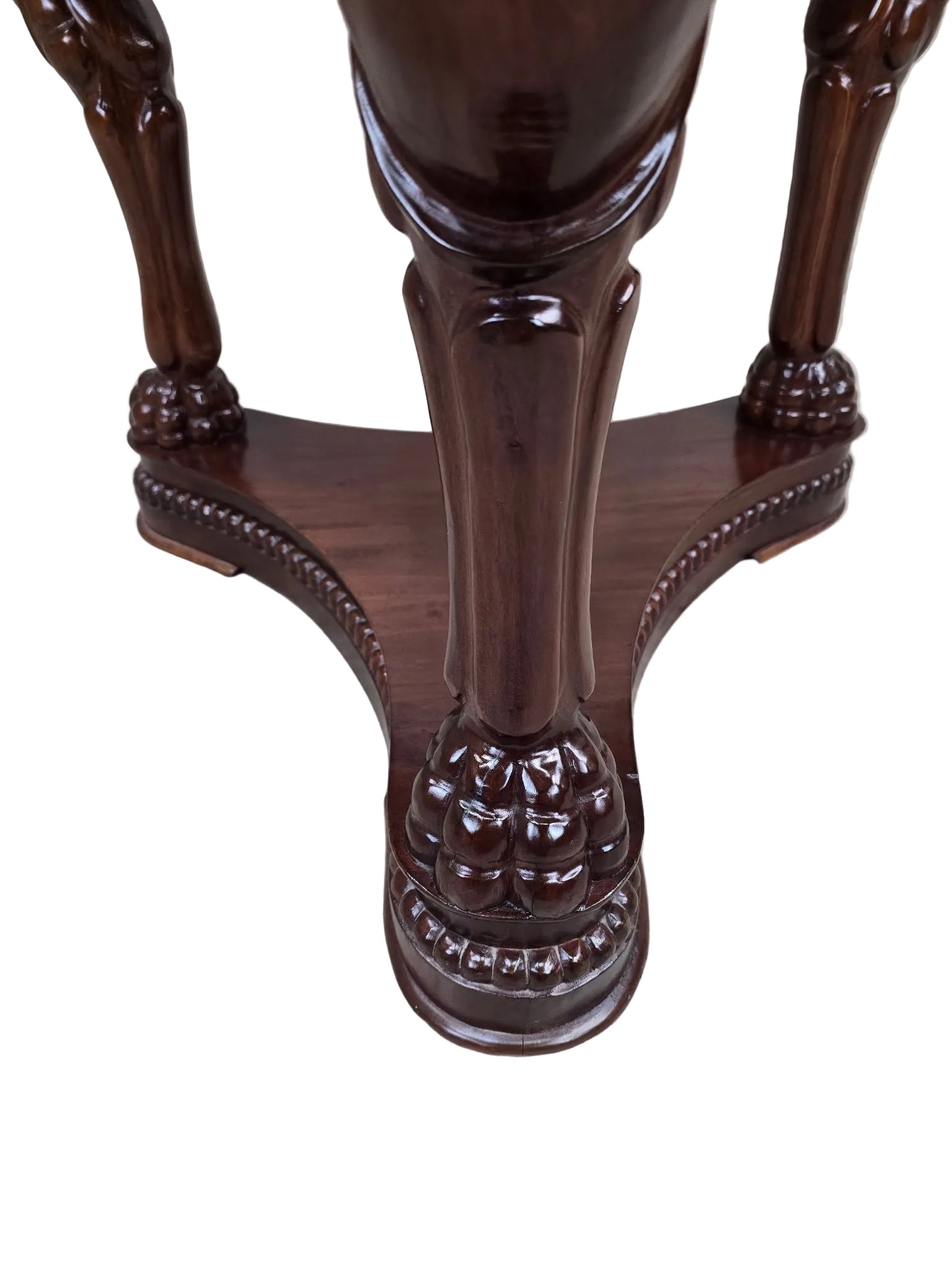 Vintage Indonesian Neoclassical Style Winged Caryatid Marble Top Center Table