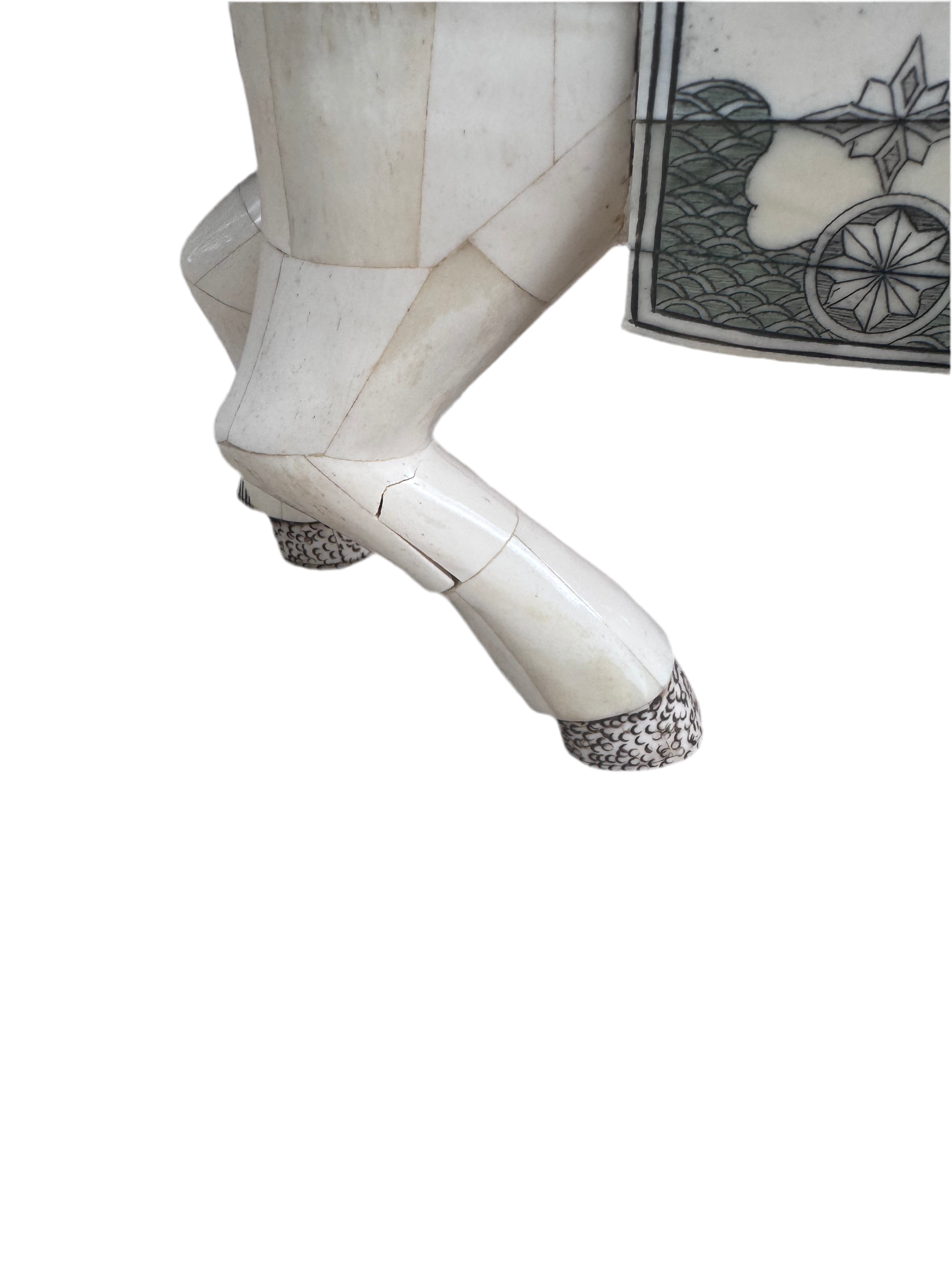 Vintage Tessellated Bone Tile Horse Statue