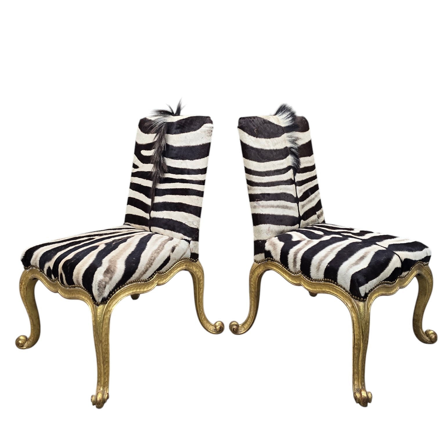 Vintage French Rococo Style Giltwood Side Chairs Newly Reuholstered - Pair