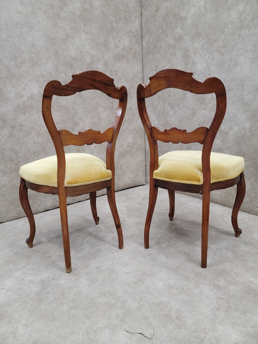 Antique French Victorian Carved Mahogany Accent Side Chairs - Pair