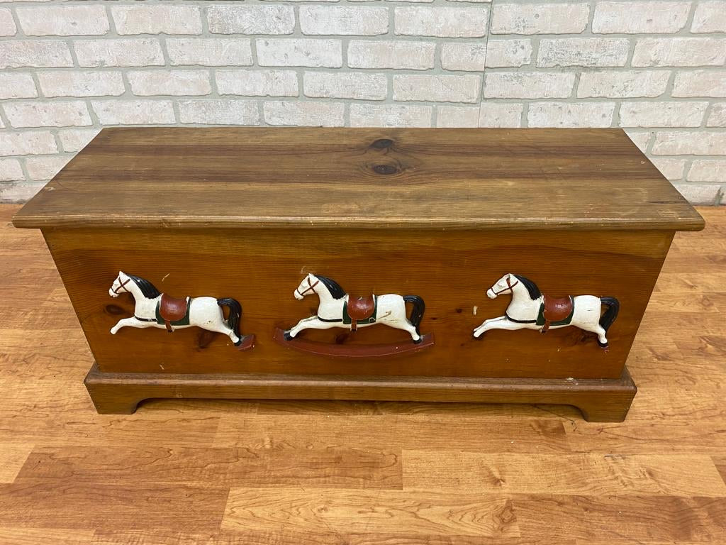 Vintage French Country Style Cedar Rocking Horse Farmhouse Storage Chest