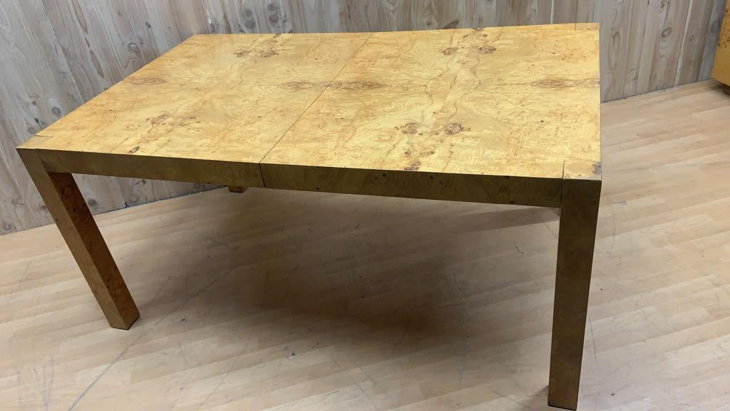 Mid Century Modern Milo Baughman for Lane Furniture Burl Olive Wood Rectangular Extending Parsons Dining Table