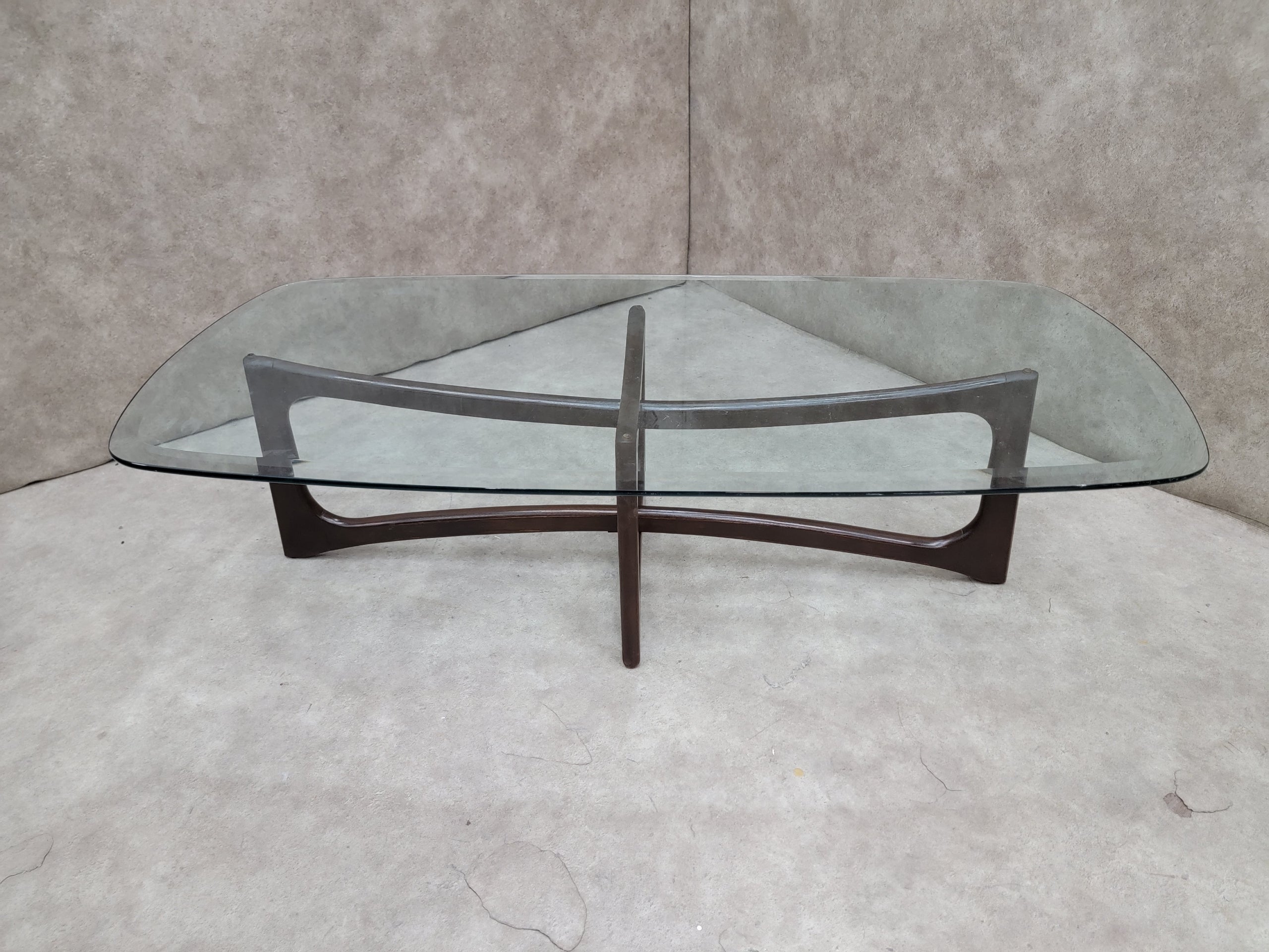 Mid Century Modern Adrian Pearsall Style Bowtie with Rectangular Glass Top Coffee Table
