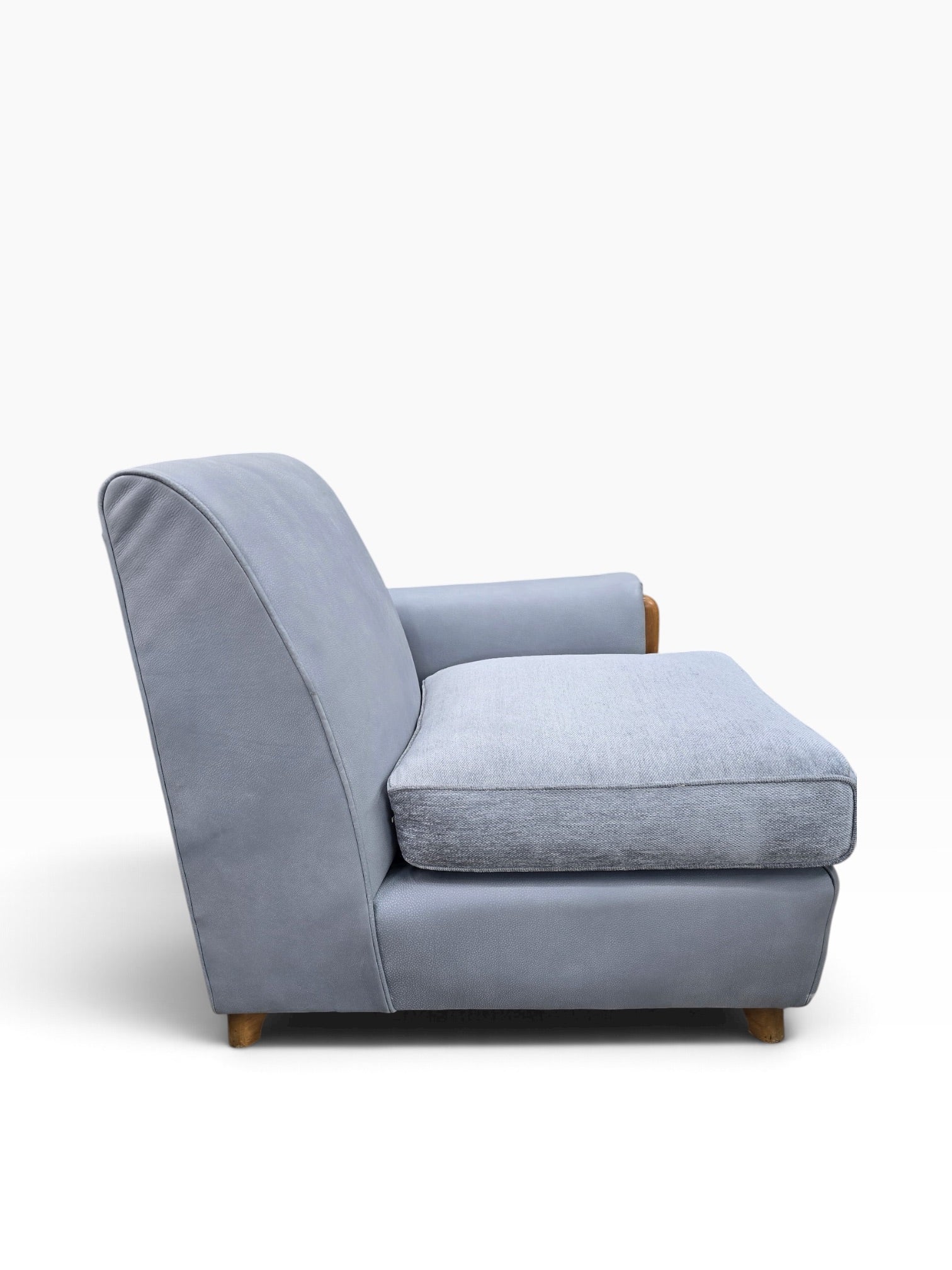 Mid Century Modern Heywood Wakefield Modular Sectional Sofa Newly Reupholstered in Powder Blue Holly Hunt Leather