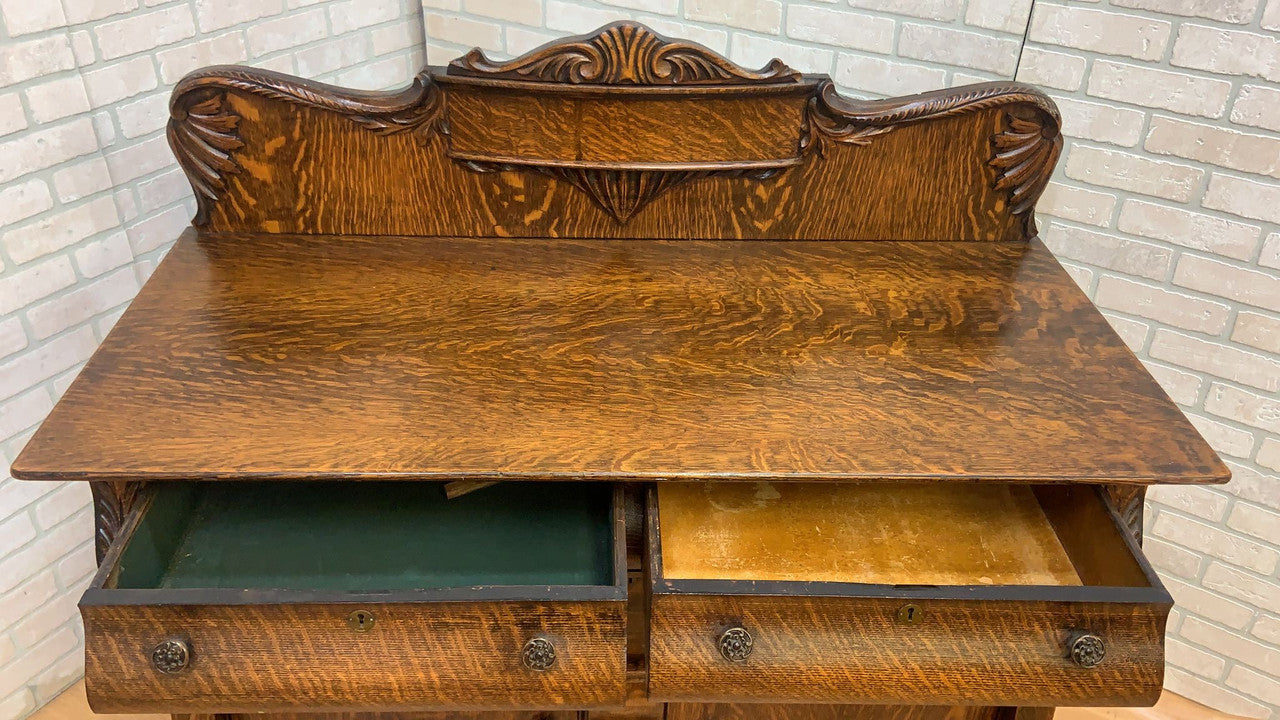 Antique American Empire Quarter Sawn Oak Buffet, Sideboard or Bar Cabinet