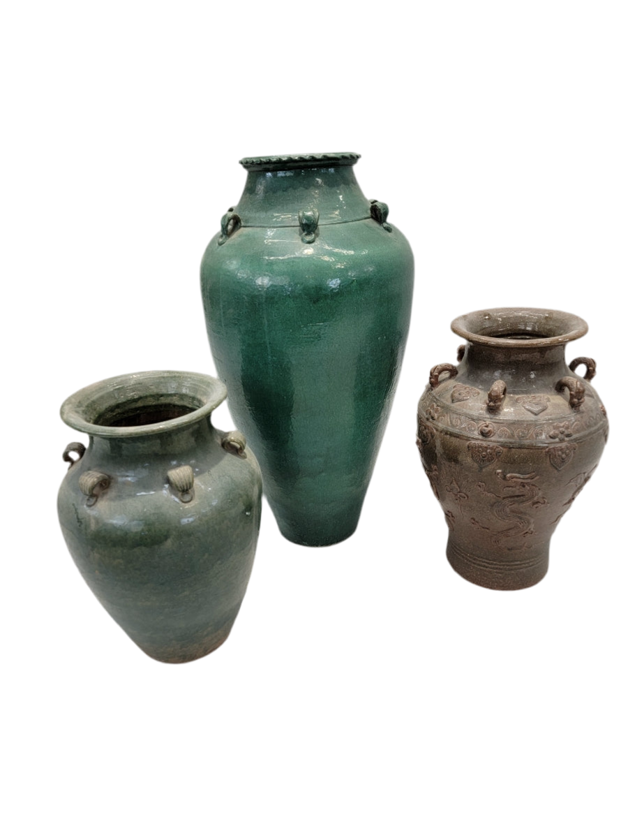 Antique Stoneware Green-Glazed Mataban Jar Vase