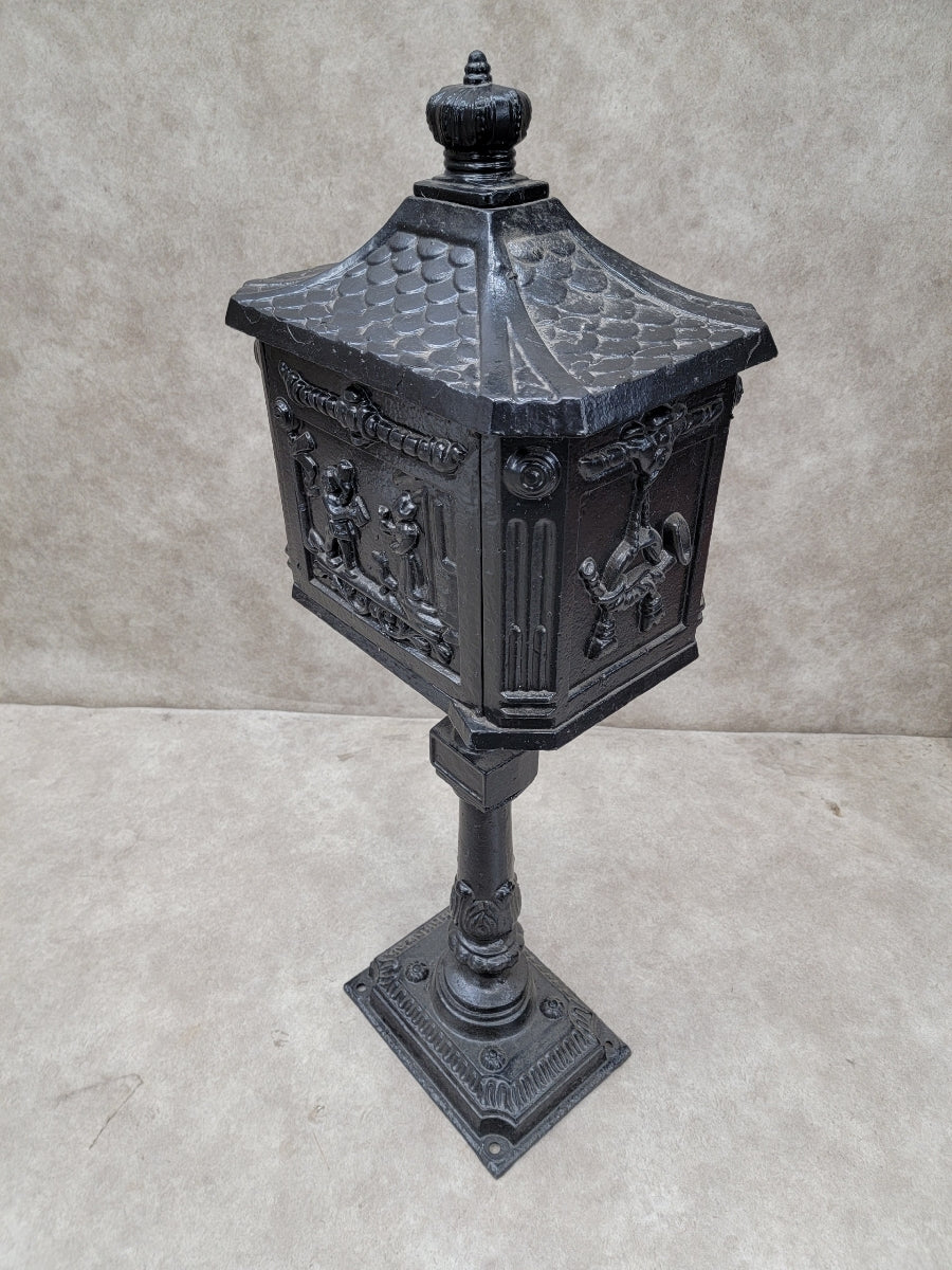 Antique Victorian Cast Iron Pedestal Floor Mount Mailbox