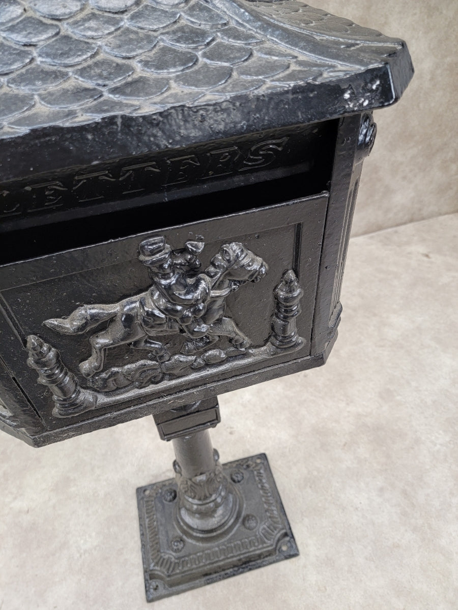 Antique Victorian Cast Iron Pedestal Floor Mount Mailbox