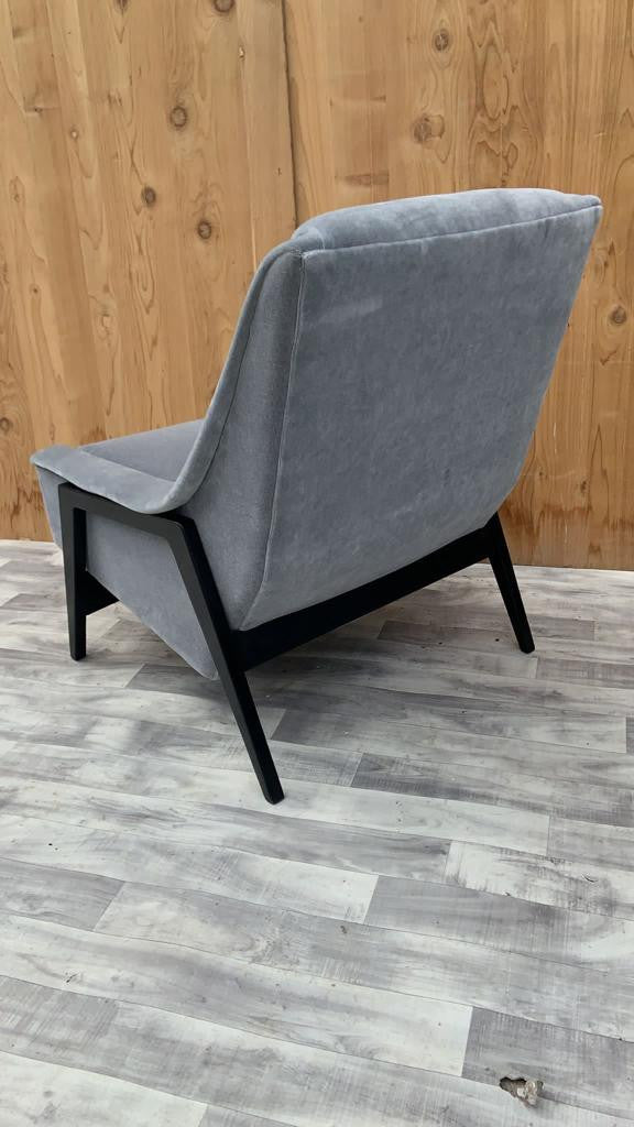 Vintage Mid CenturyMid Century Modern Folke Ohlsson Lounge Chair by DUX of Sweden Newly Upholstered in a Blu Steel Italian Mohair Modern Folke Ohlsson Lounge Chair by DUX of Sweden
