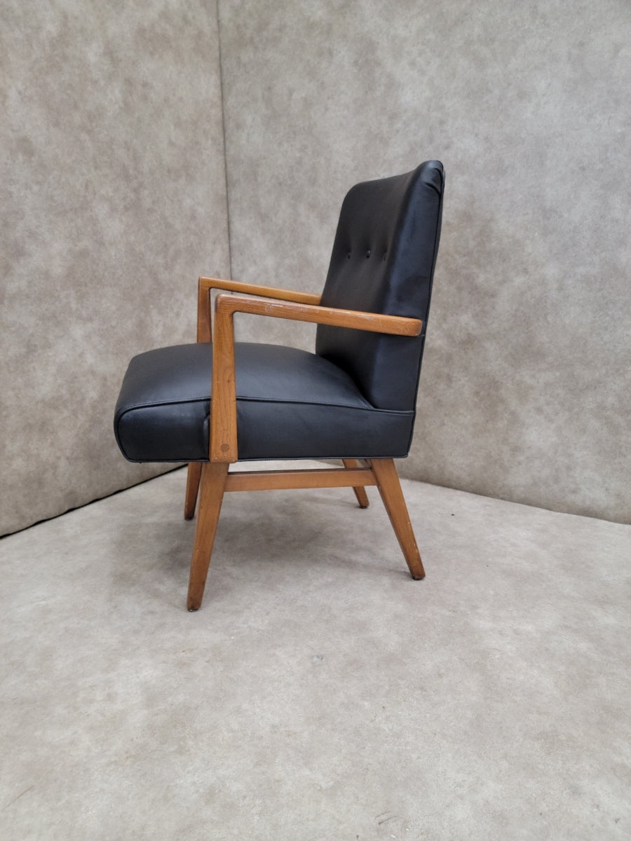 Mid Century Modern Jens Risom Chair In Black Leather