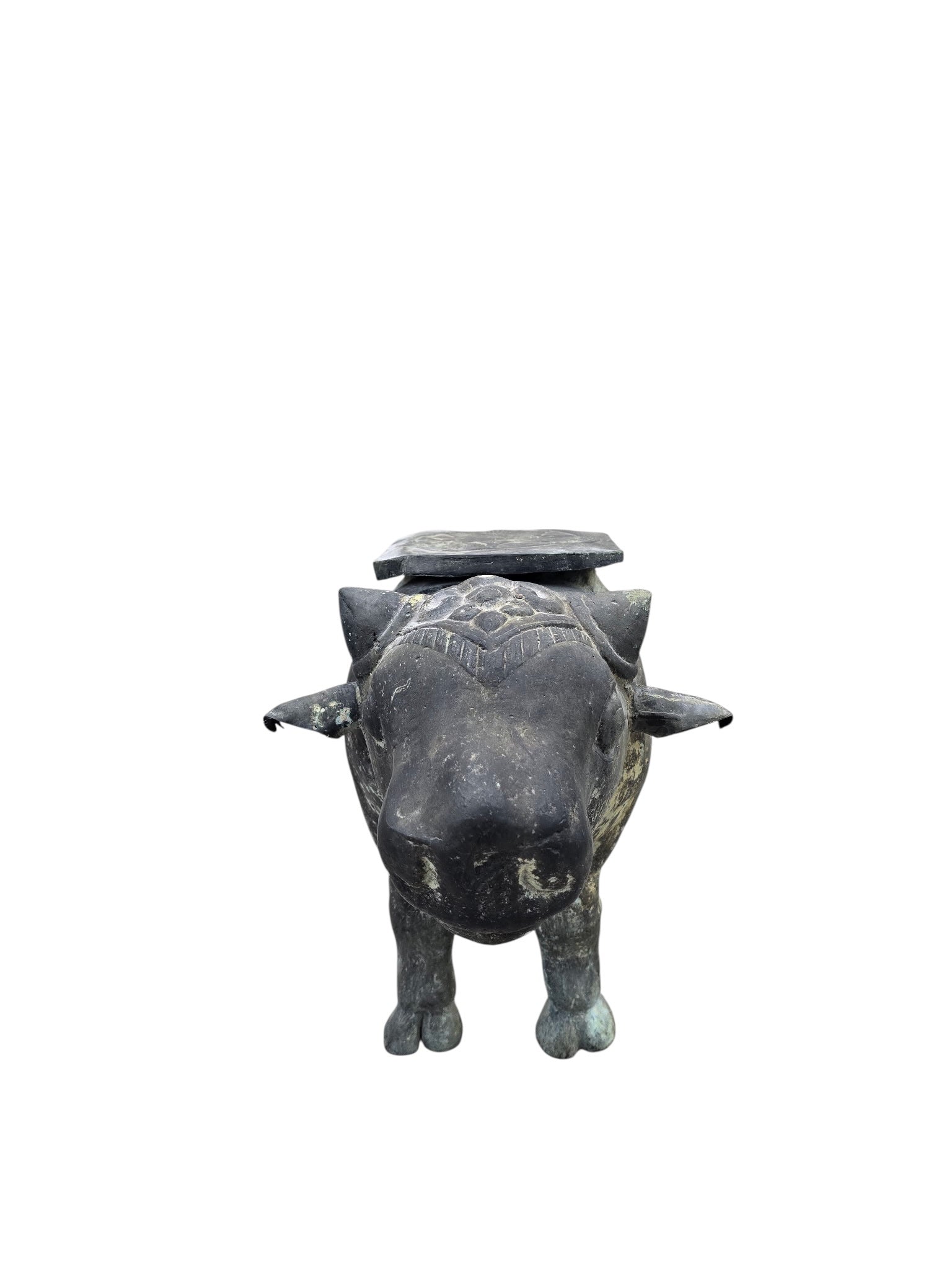 New - Antique Balinese Hammered Bronze Saddled Nandi Bull Table