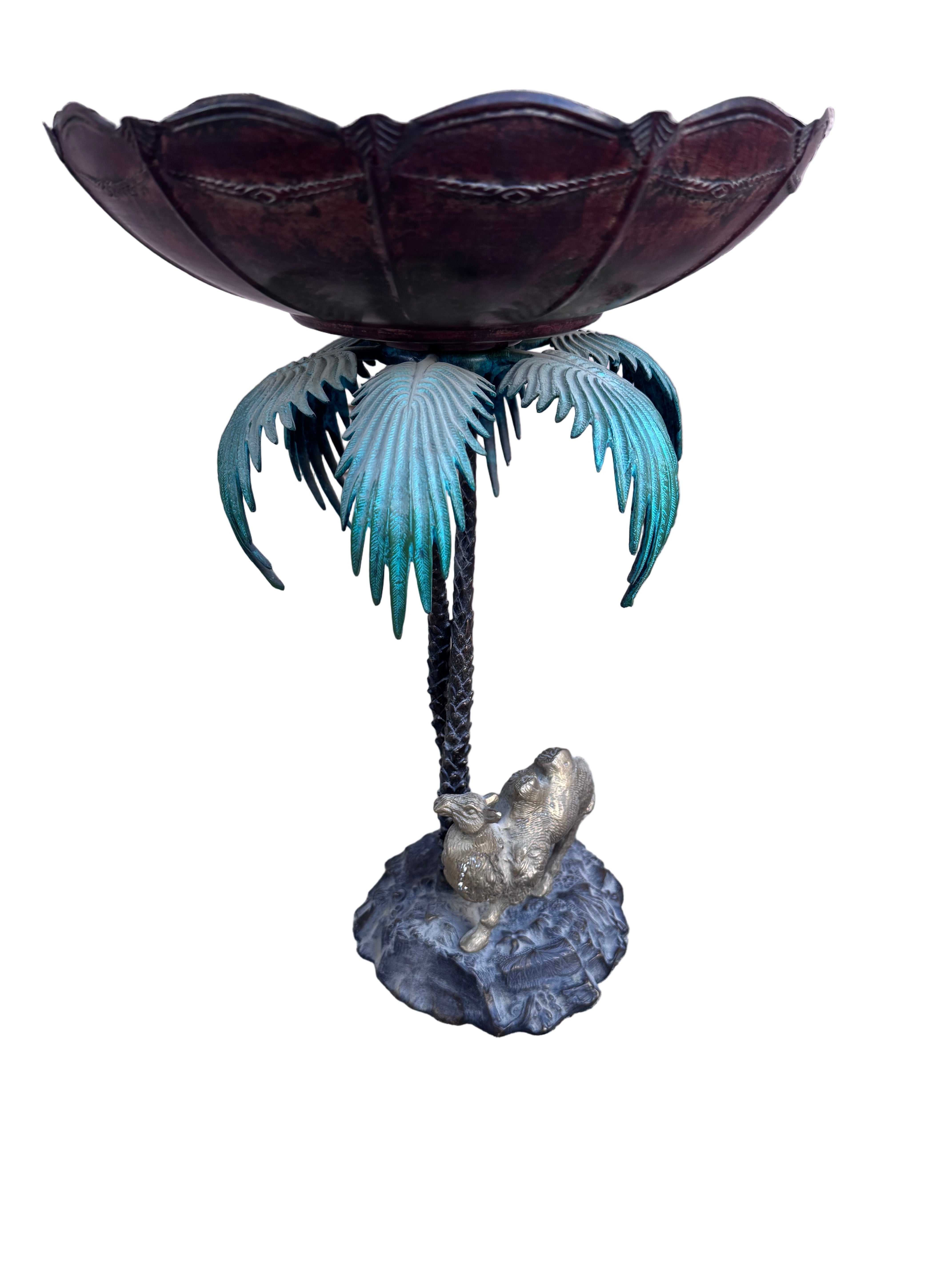 Anglo Indian Bronze Serving Bowl on a Palm Tree Stand with Camel