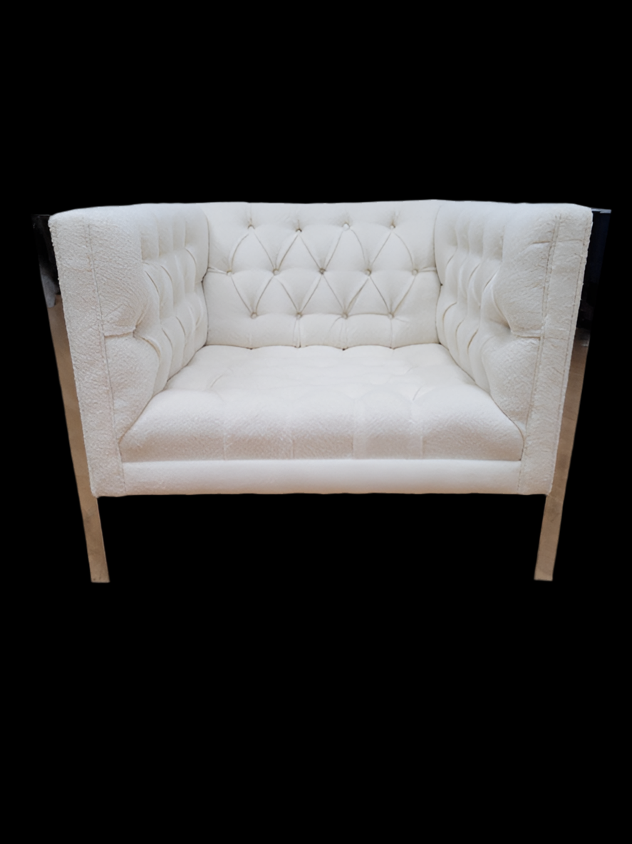 Mid Century Modern Milo Baughman Chrome Frame Cube Lounge Chair Newly Reupholstered