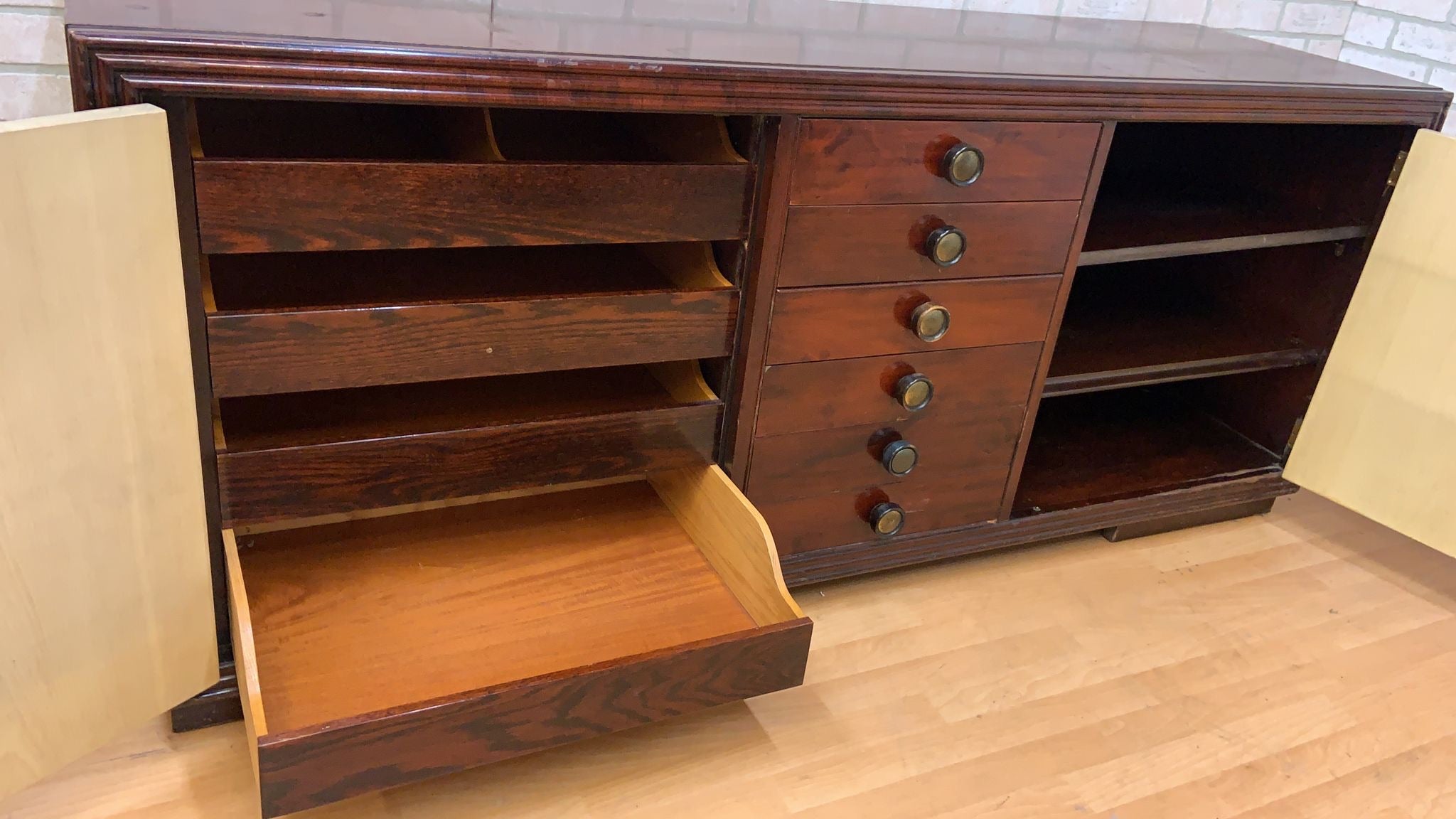 Art Deco Paul Frankl for Johnson Furniture Style Mahogany & Cork Sideboard