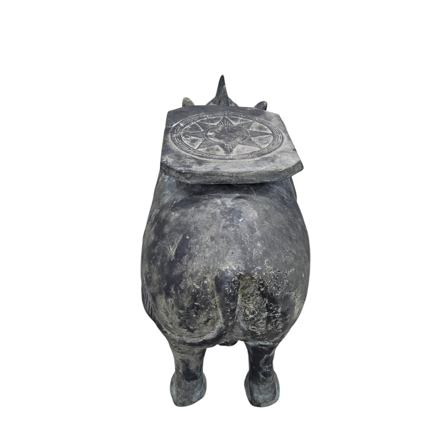 Antique Balinese Hammered Bronze Rhino Plant Stands / Cocktail Tables – Set of 2