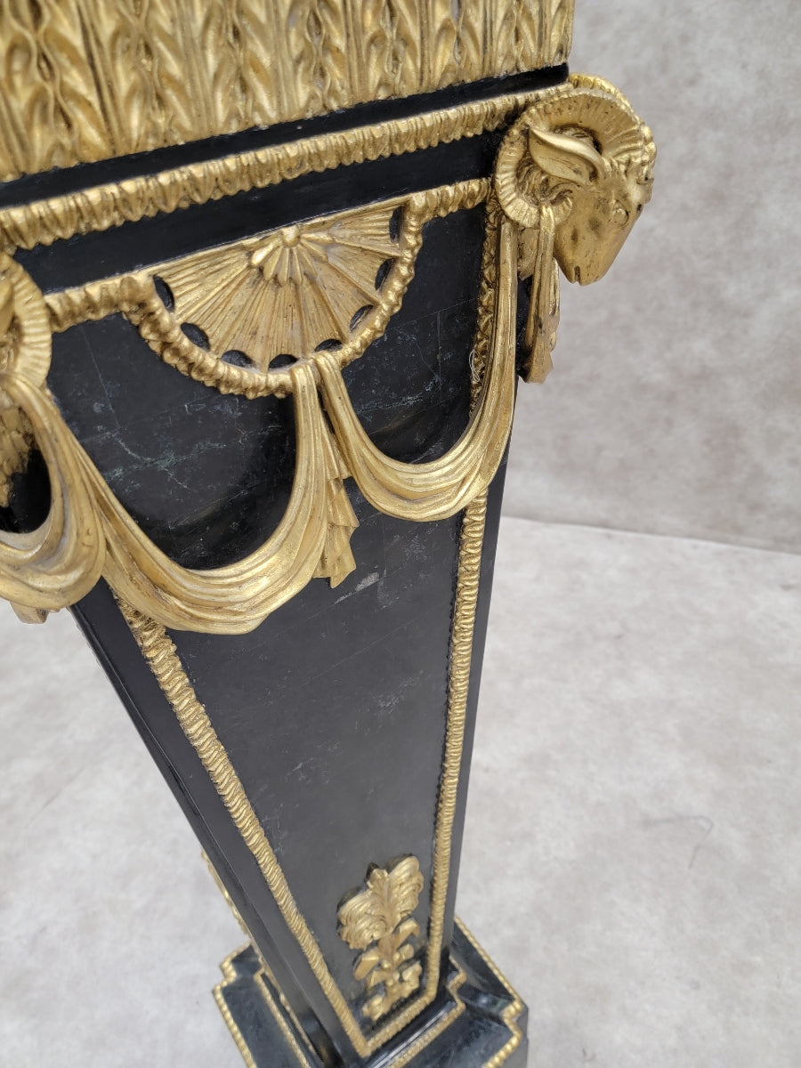 Antique French Black Marble with Gold Gild Pedestal Stand