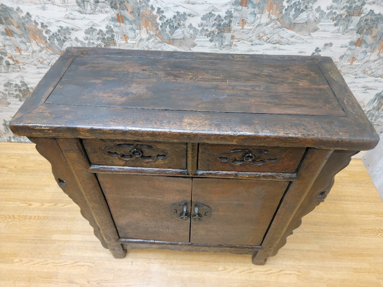 Antique Shanxi Province Small Winged Elmwood Cabinet