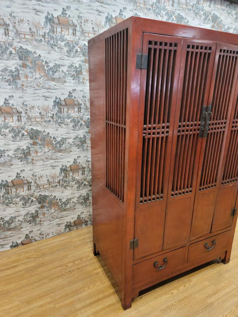 Antique Shanxi Province Red Lacquered Elmwood Storage Cabinet