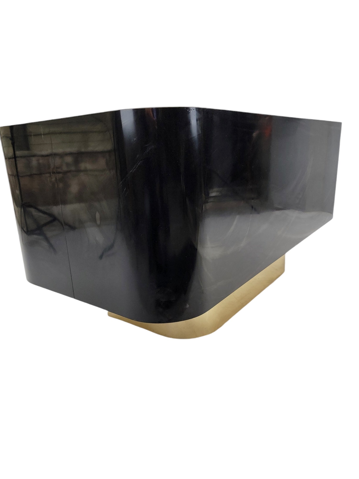 New - Vintage Postmodern French Art Deco Styled Black Lacquer and Brass Curved  Executive Desk