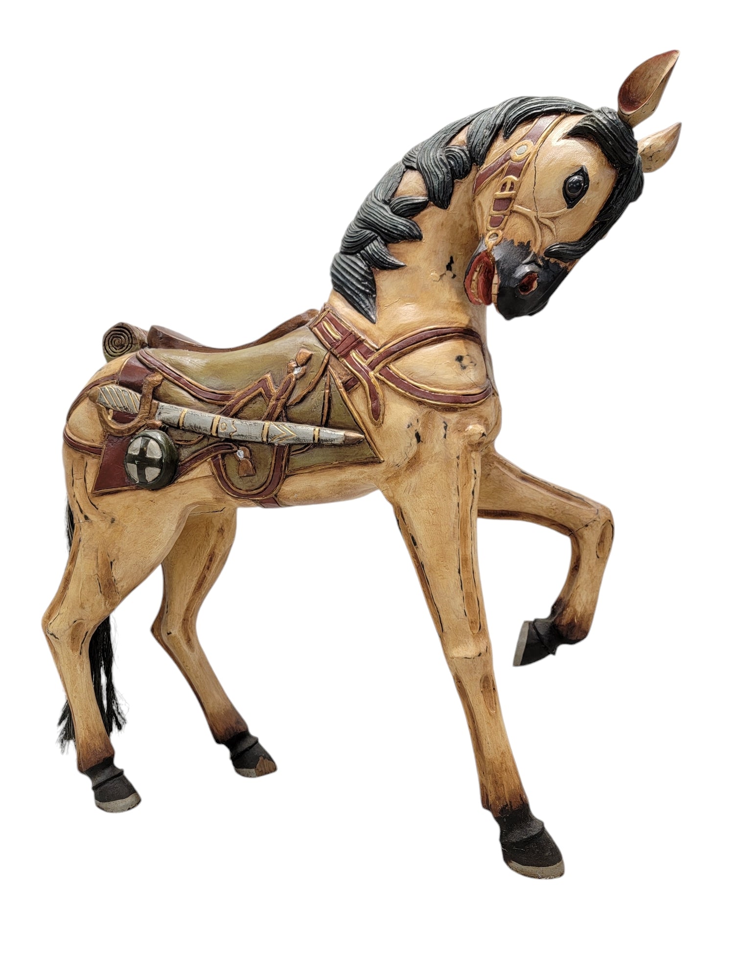 New - Antique French Carved Wood Hand Painted  Carousel Horse