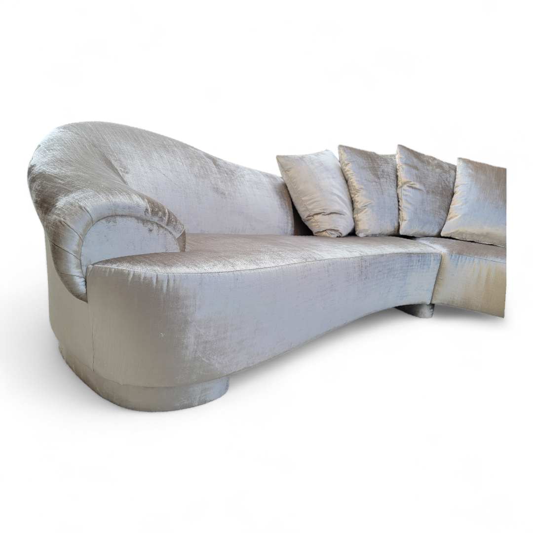 Post-Modern Curved 2pc Sectional Sofa By Carsons Newly Upholstered in Champagne Velvet