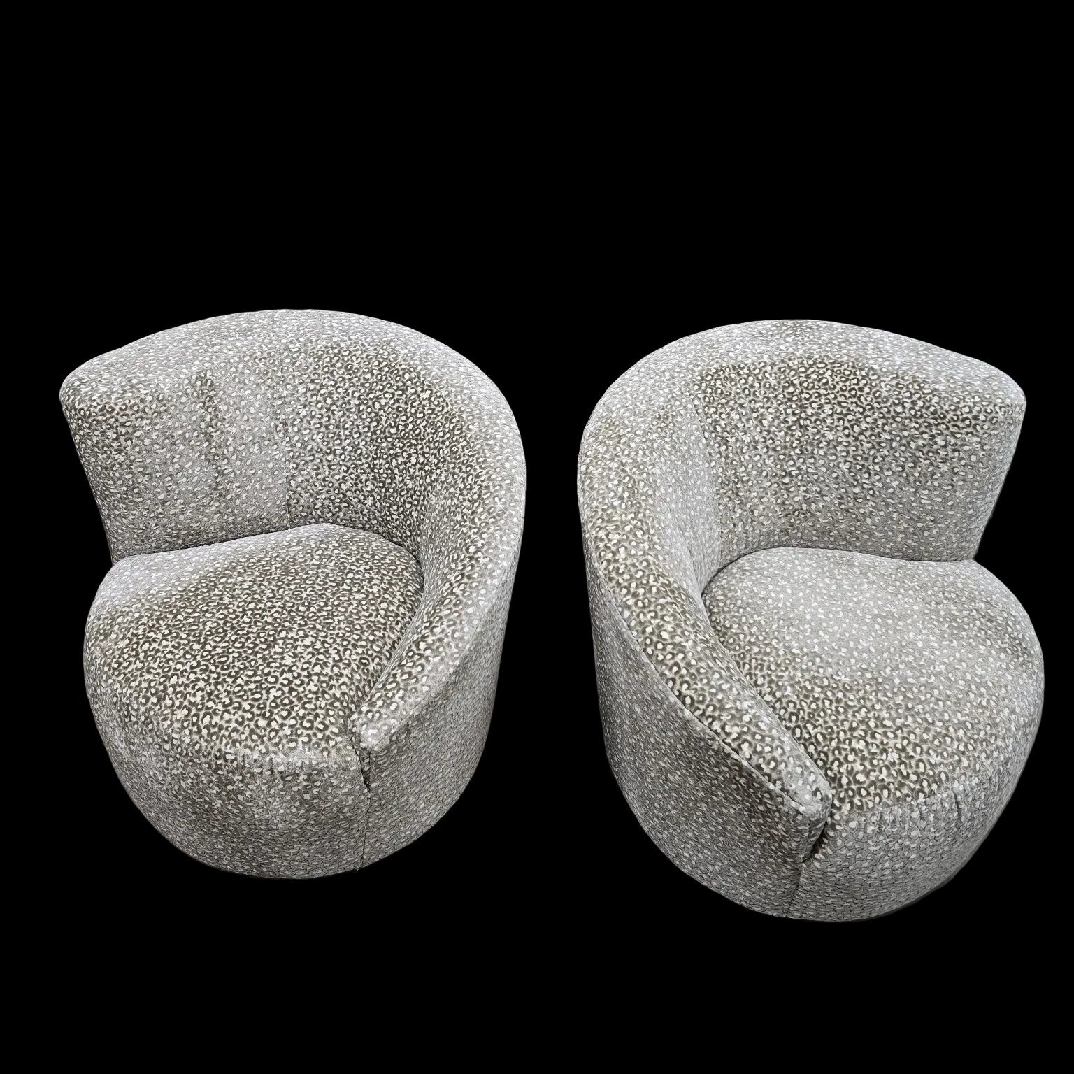 MCM Vladimir Kagan Nautilus Asymmetrical Swivel Lounge Chairs - Pair