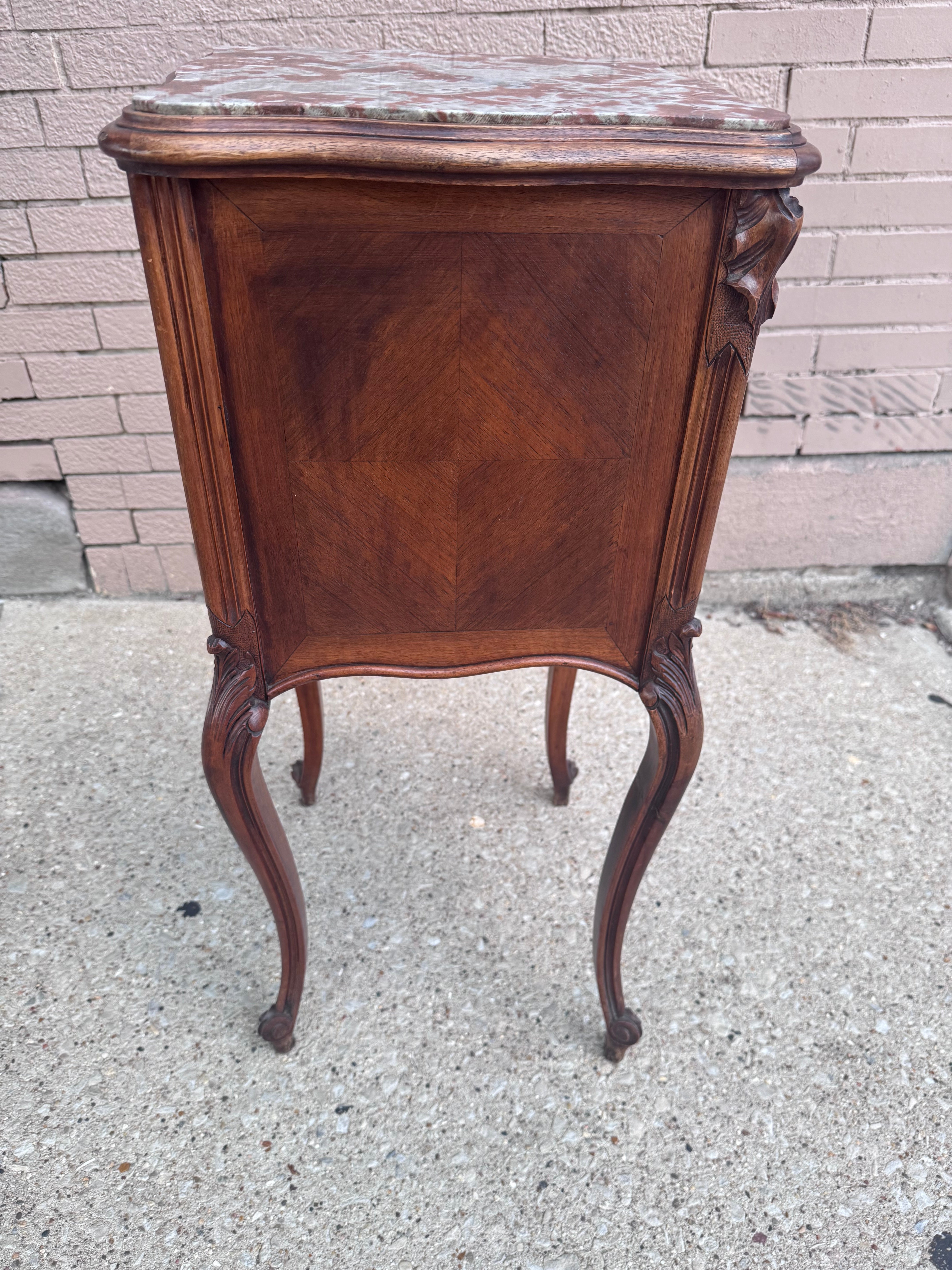 Antique French Louis XV Style Marble Top Smoking Accent Storage Table