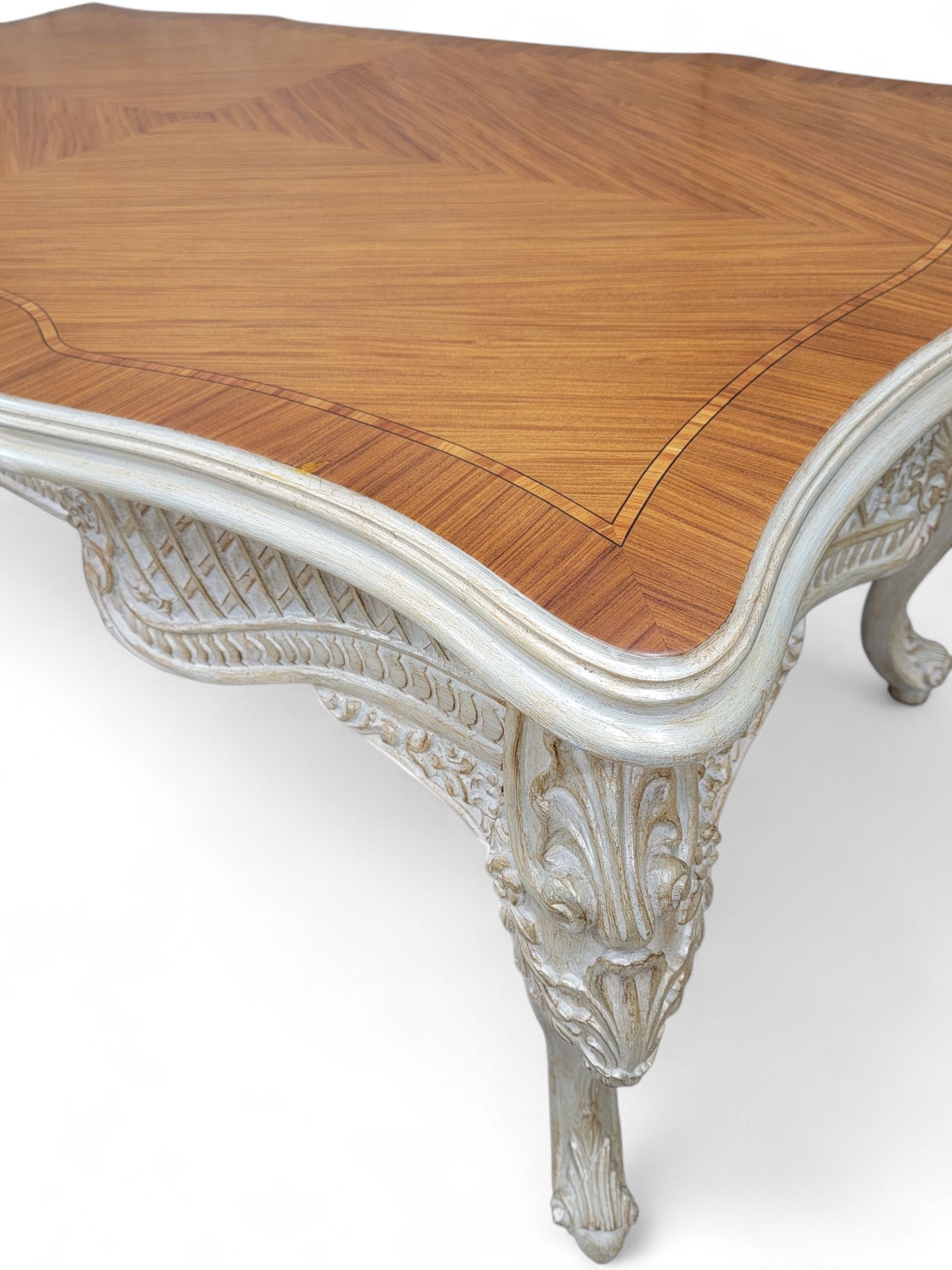 Vintage French Provincial Style Carved Antique White Writing Desk