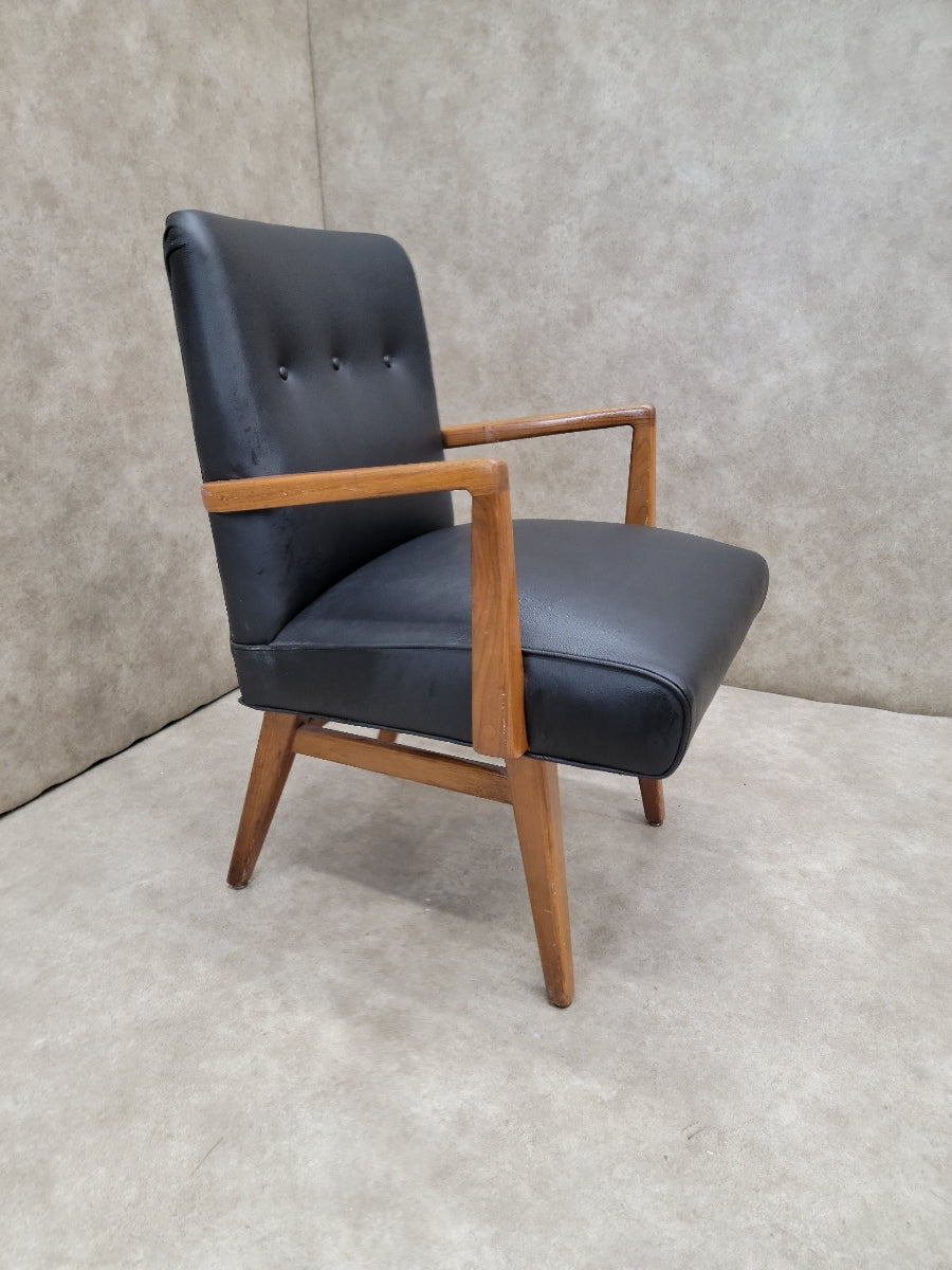 Mid Century Modern Jens Risom Chair In Black Leather