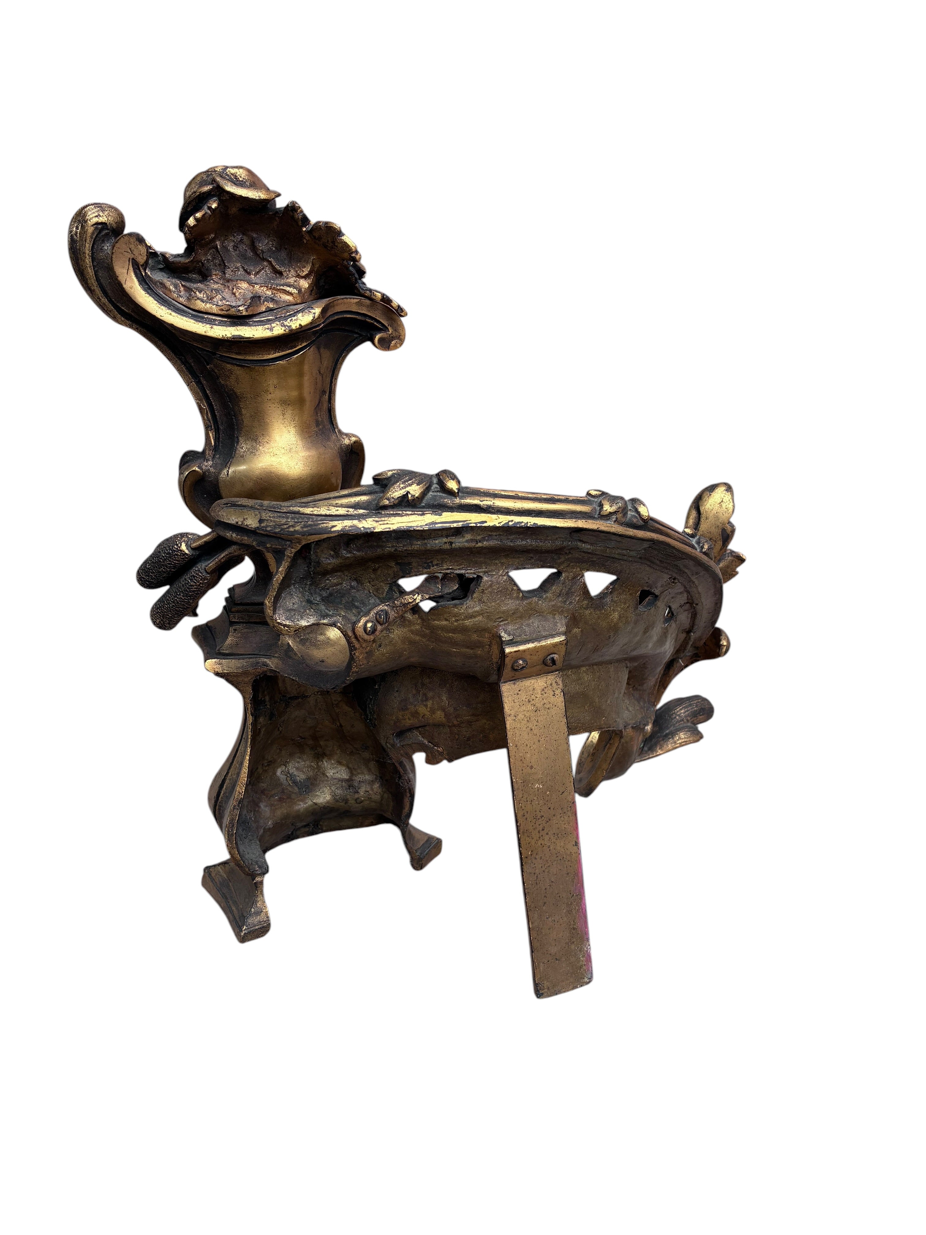Antique French Rococo Revival Bronze Chenets Andirons – Pair