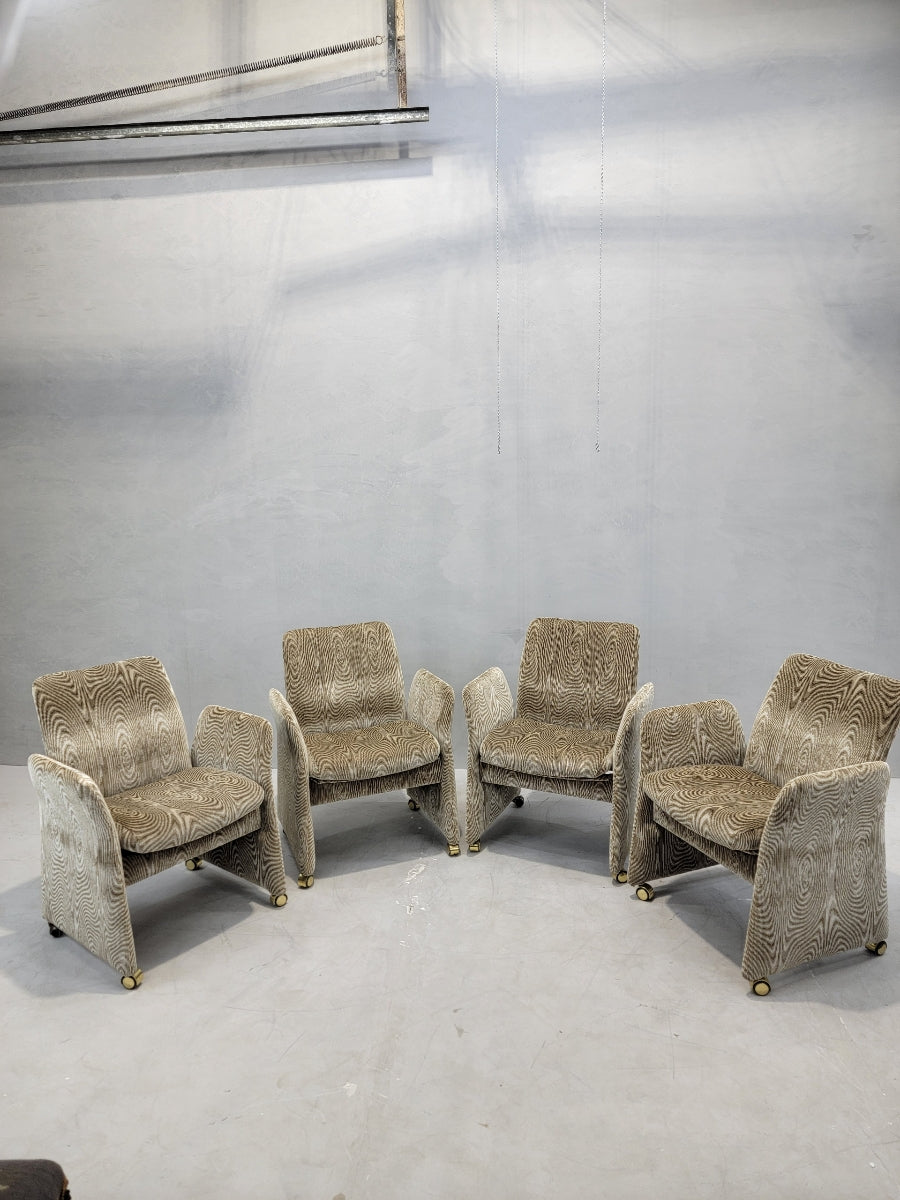 Vintage Postmodern Tilting Club Chairs By Chromcraft Newly Upholstered in Chenille