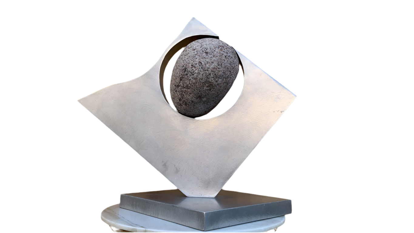 Vintage Thomas C. Hicks Jr. Steel and Stone Sculpture