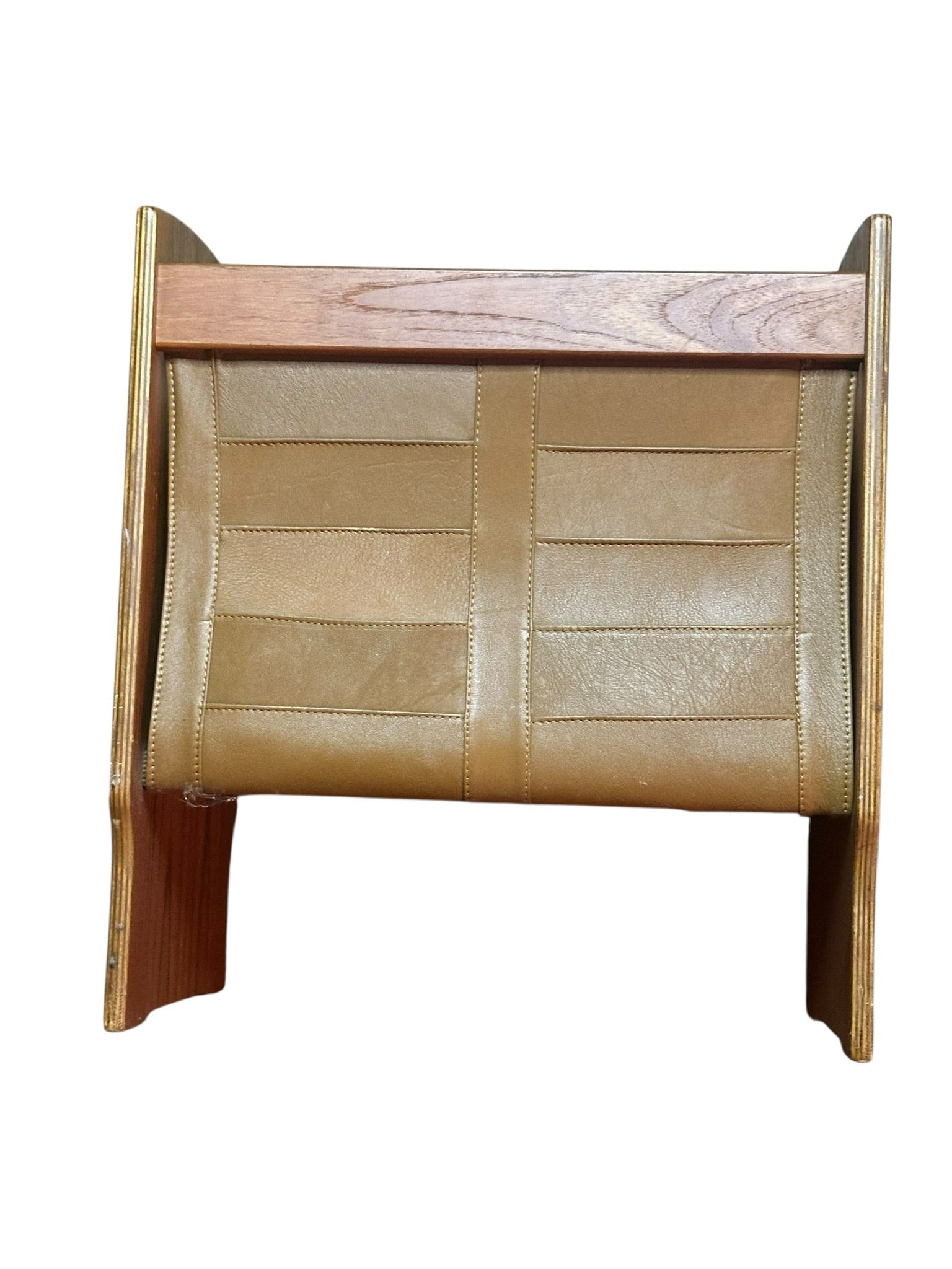 Vintage Scandinavian Wood and Leather Magazine Rack