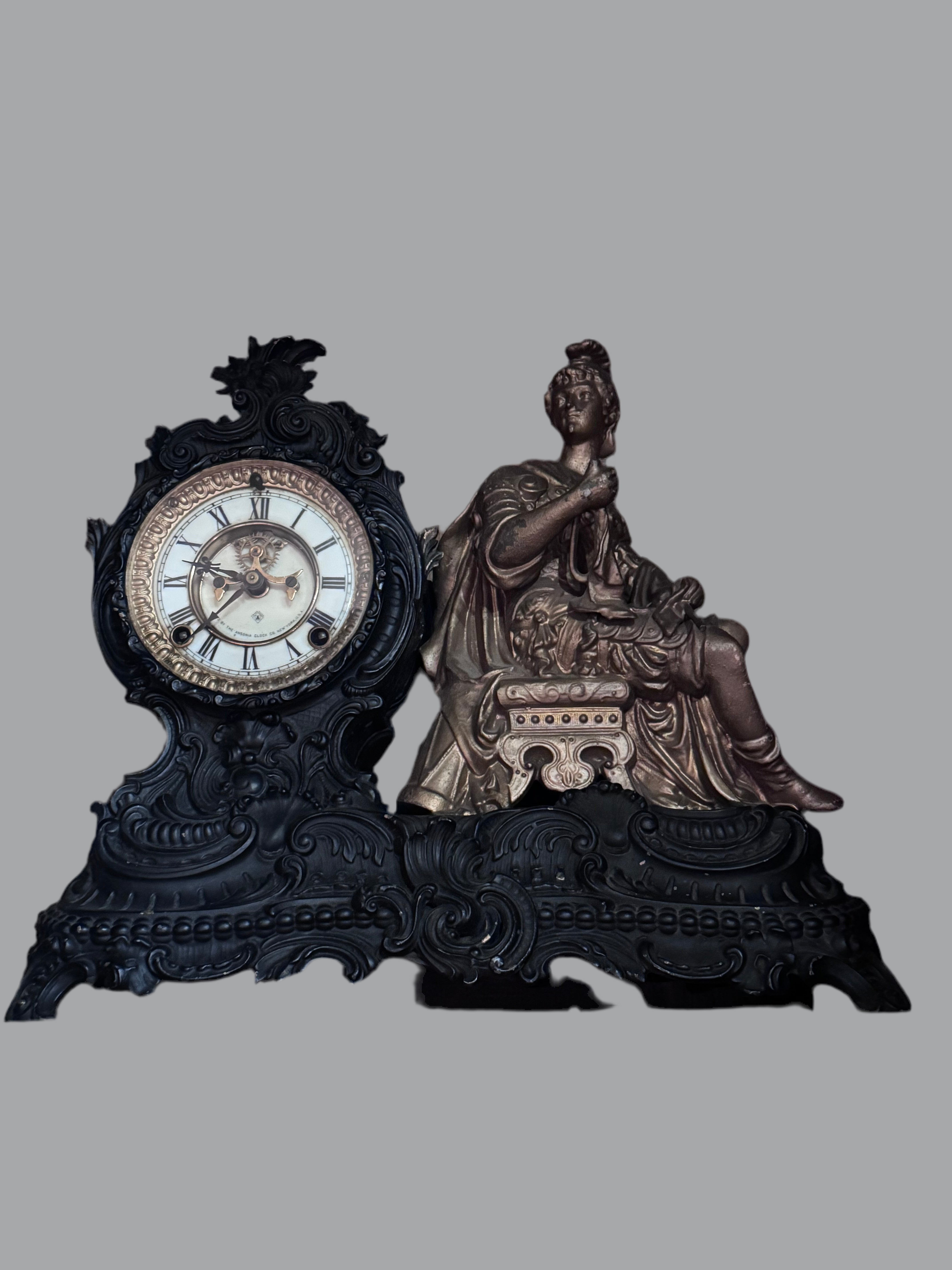Antique "Commerce" Figural Mantel Clock by Ansonia Co.