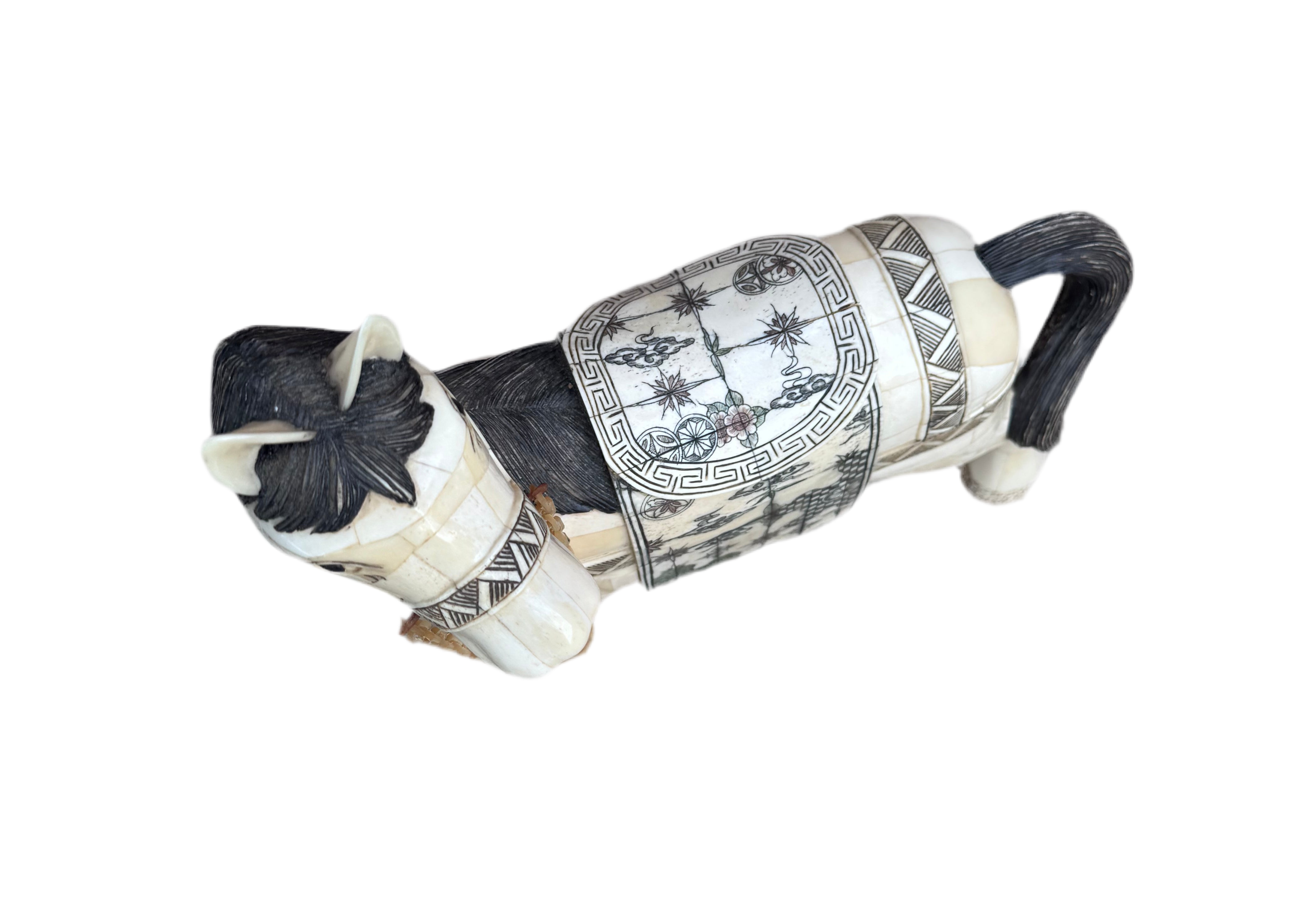 Vintage Tessellated Bone Tile Horse Statue