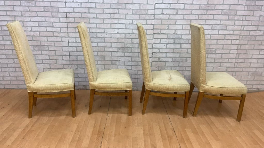 Mid Century Modern Drexel Heritage Campaign Style High Back Walnut Dining Chairs - Set of 4