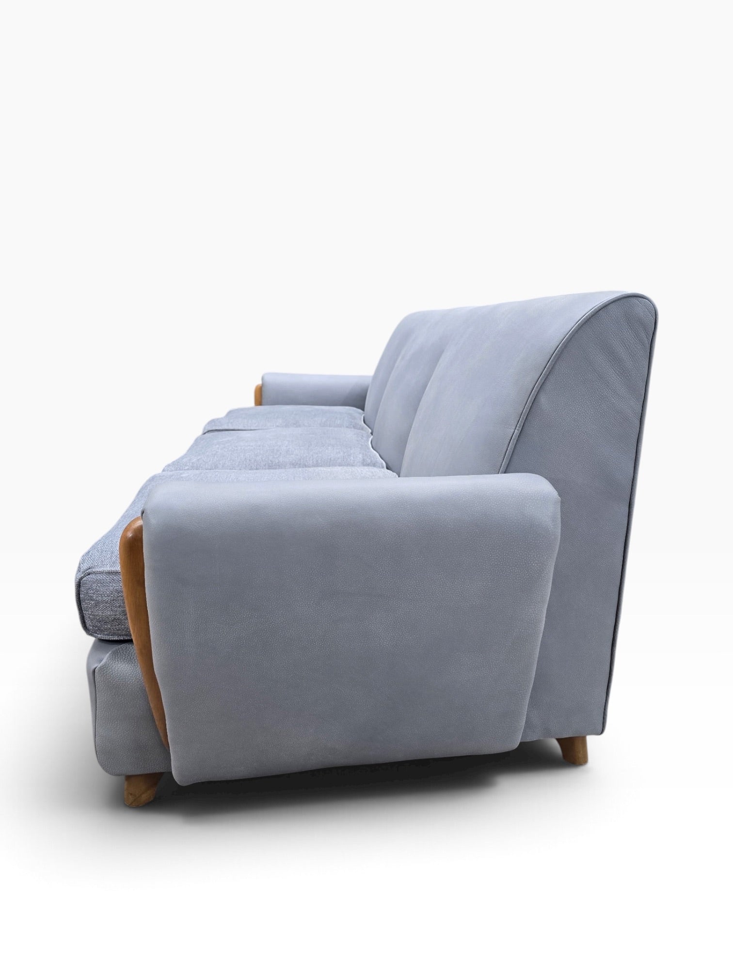 Mid Century Modern Heywood Wakefield Modular Sectional Sofa Newly Reupholstered in Powder Blue Holly Hunt Leather