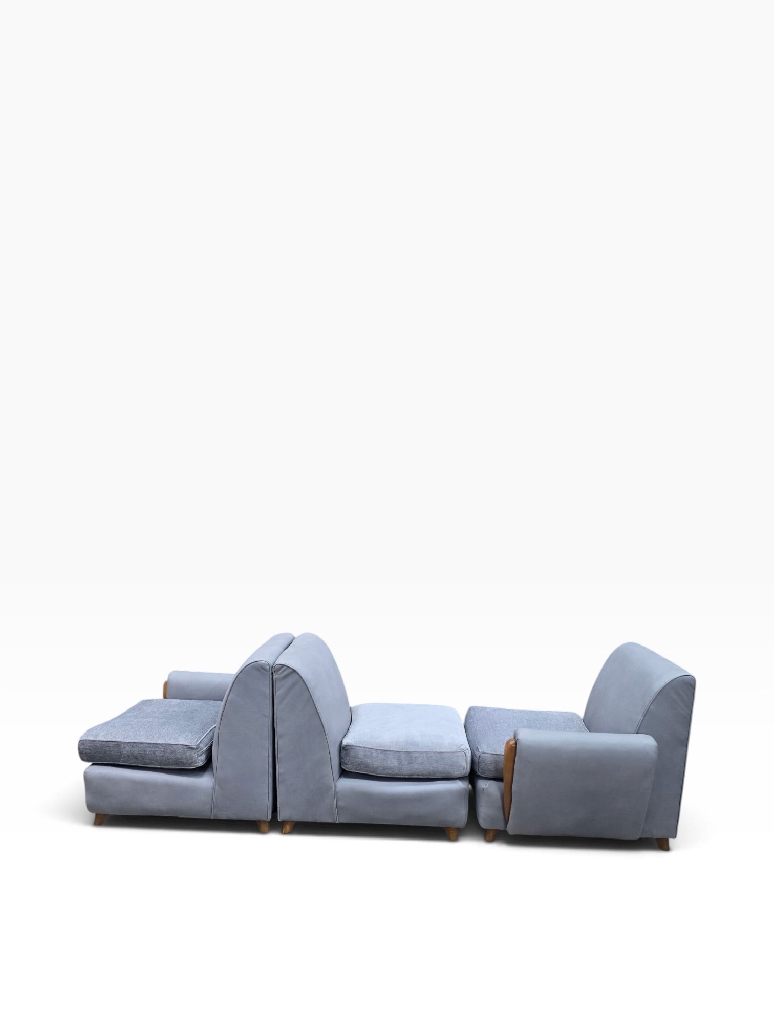 Mid Century Modern Heywood Wakefield Modular Sectional Sofa Newly Reupholstered in Powder Blue Holly Hunt Leather