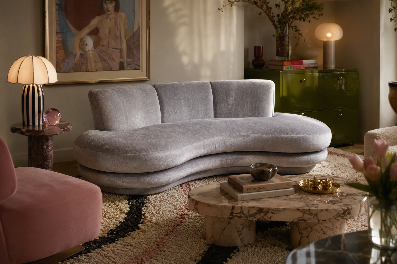 MCM Adrian Pearsall Kidney Shape Cloud Sofa Newly Reupholstered
