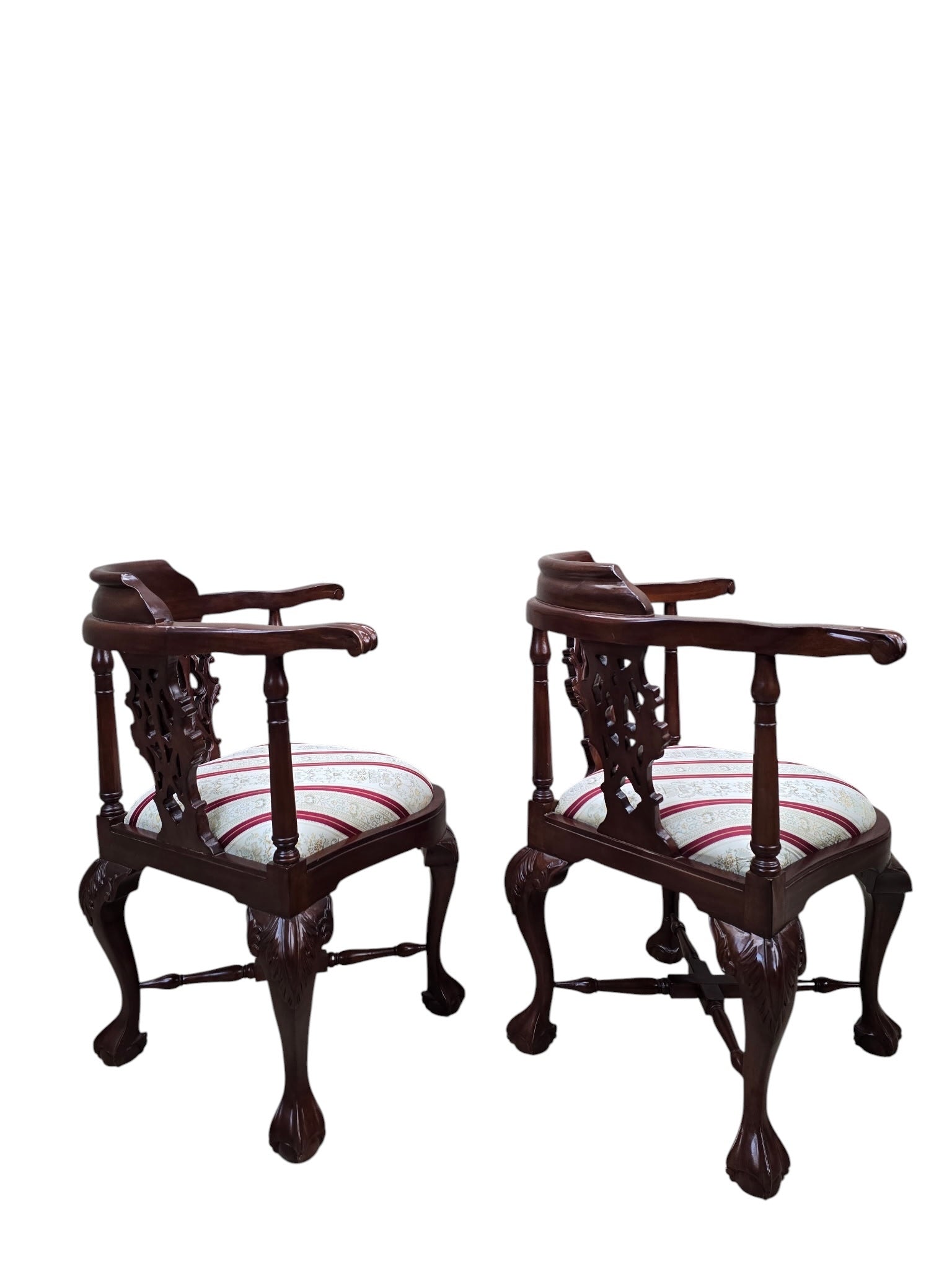 NEW - Antique English Carved Corner Chair - Pair