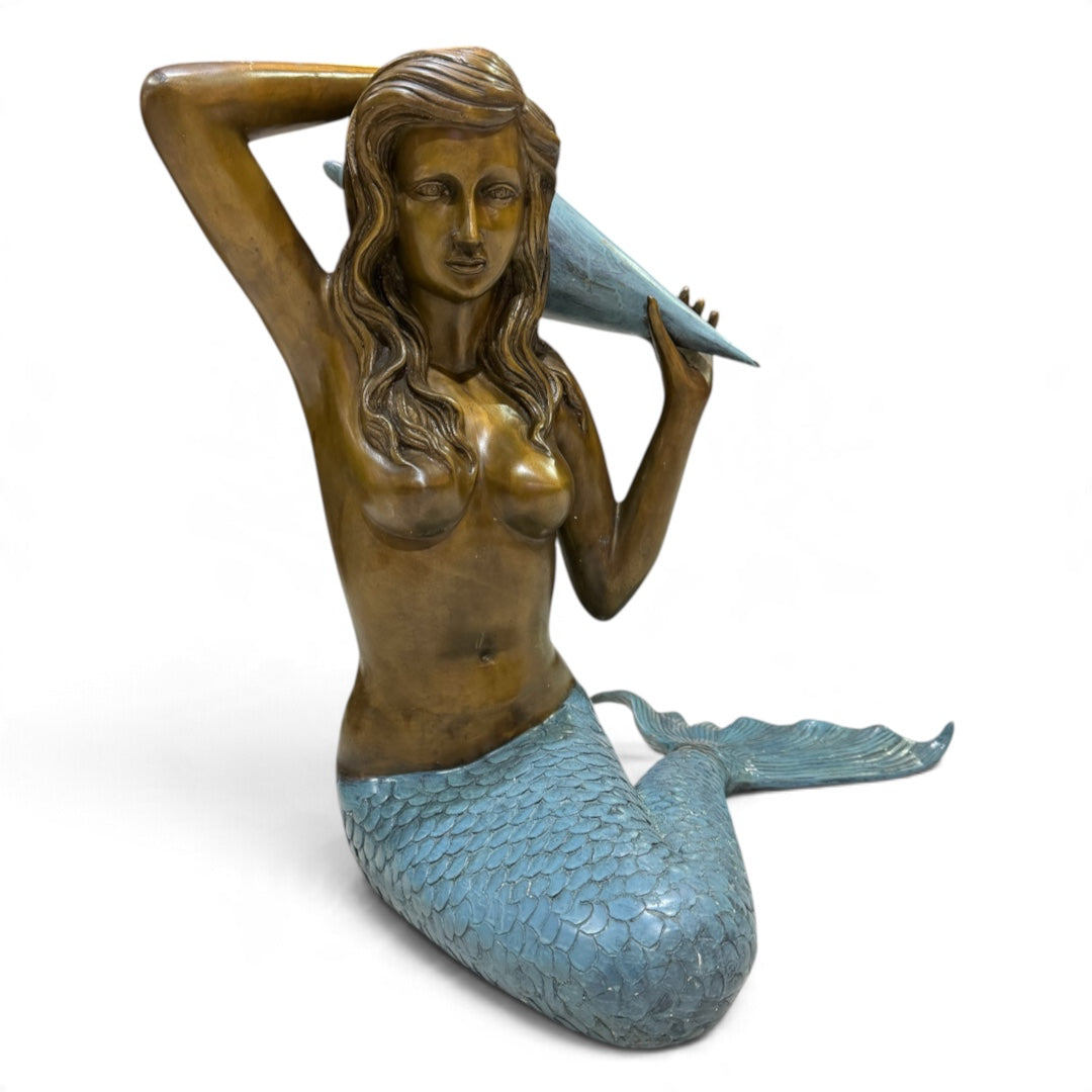 Bronze Mermaid Fountain Sculpture with Conch Shell