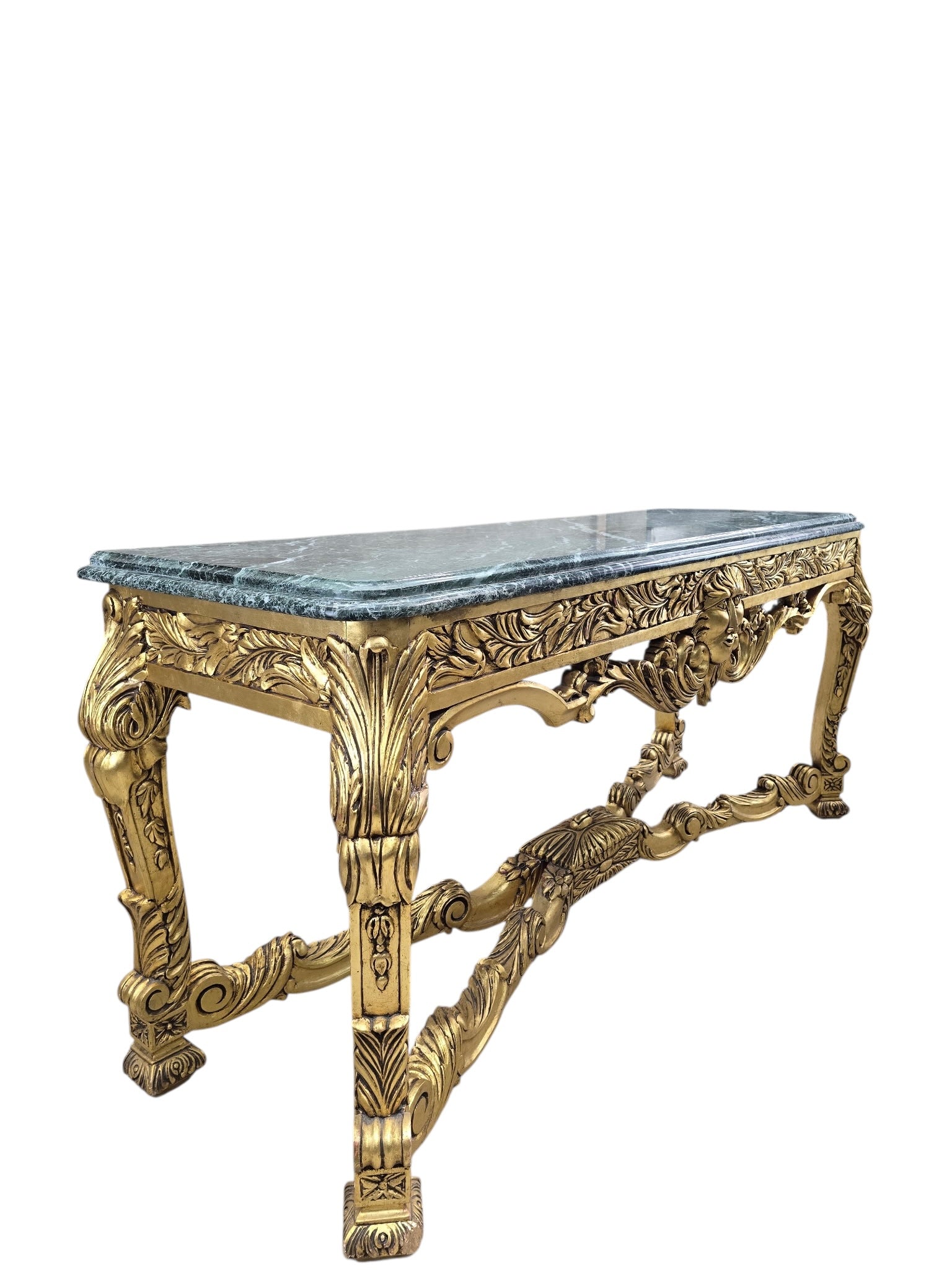 Antique French Louis XV Style Carved Giltwood Console Table with Marble Top