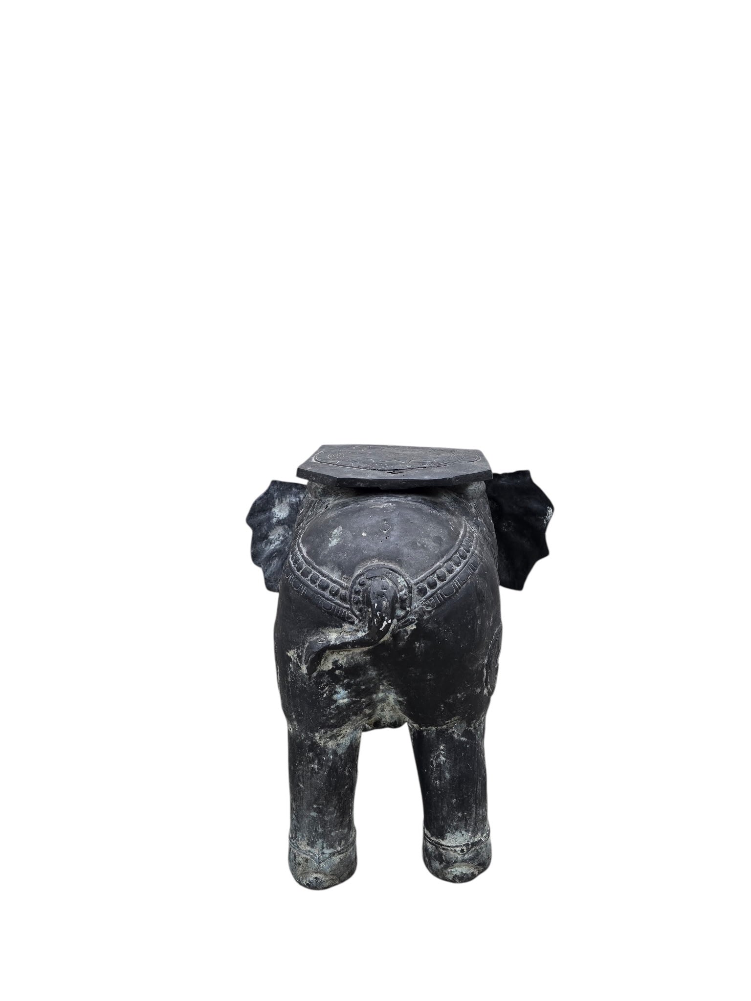 Antique Balinese Hammered Bronze Saddled Elephant Side Table
