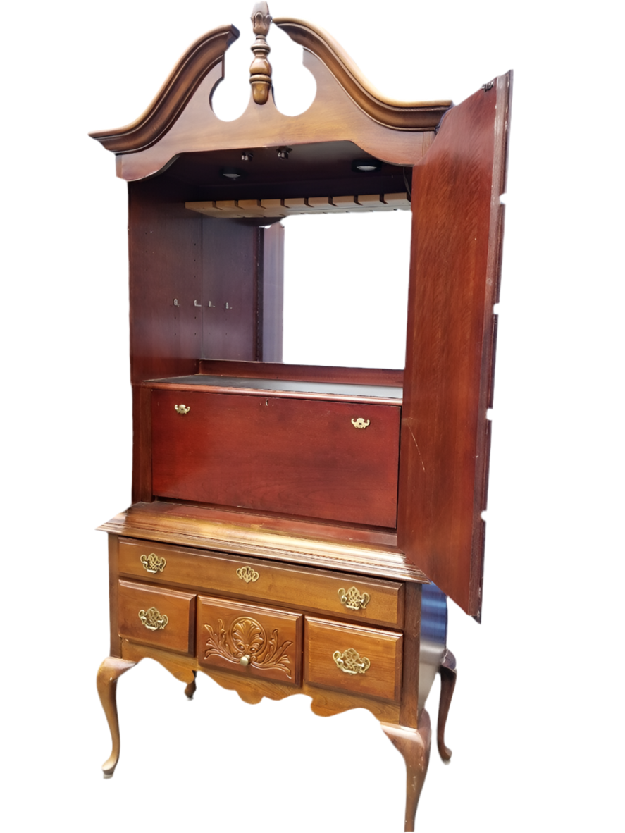 American Drew Traditional Highboy Chest Designed Into Liquor Cabinet
