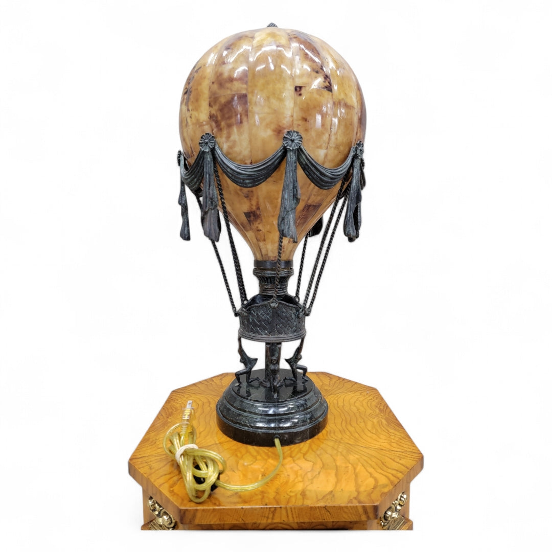 Vintage Maitland Smith Bronze/Penshell Hot Air Balloon Table Lamp